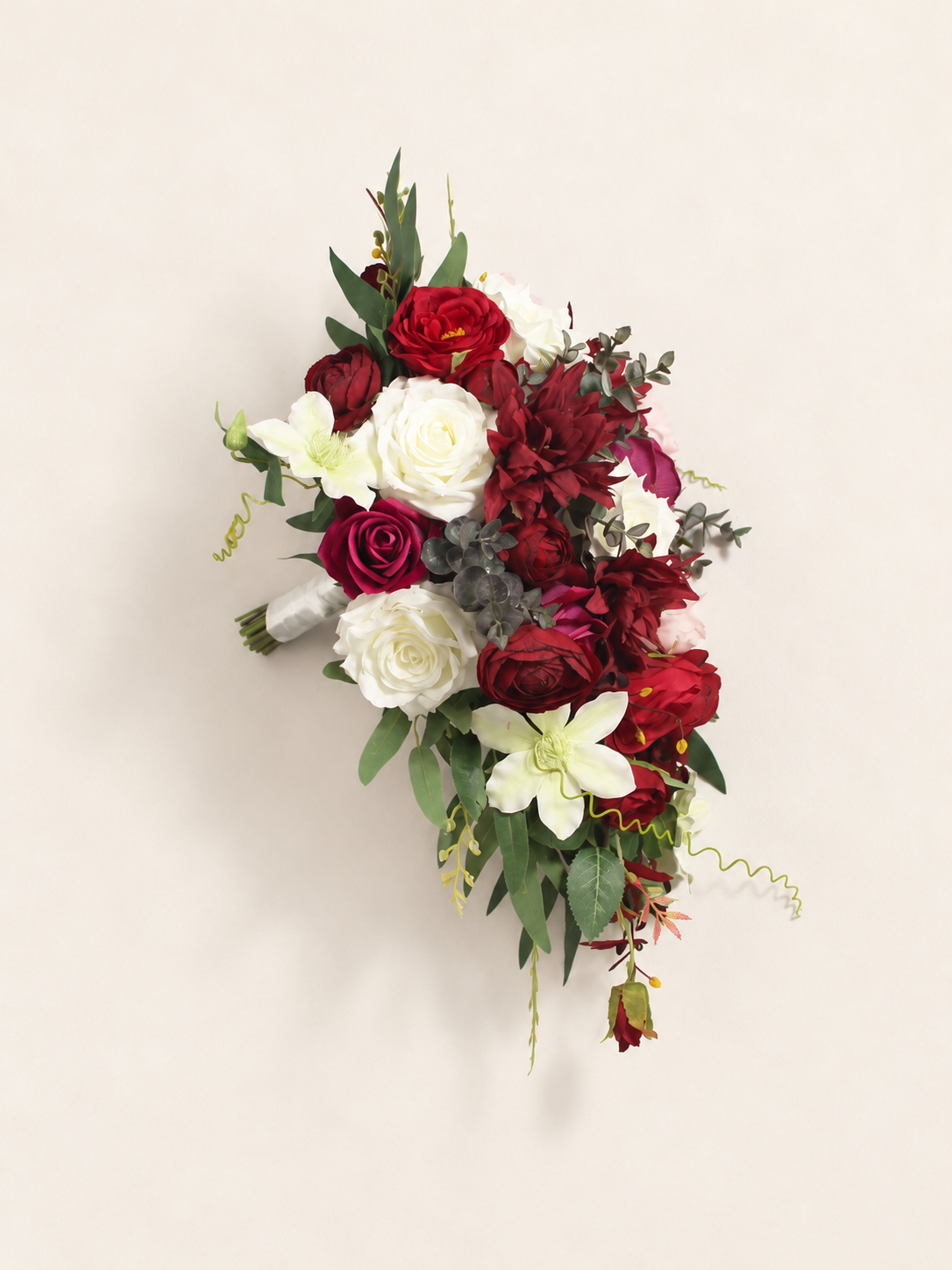 13.7 inch wide Burgundy Cascading Bridal Bouquet - Rinlong Flower