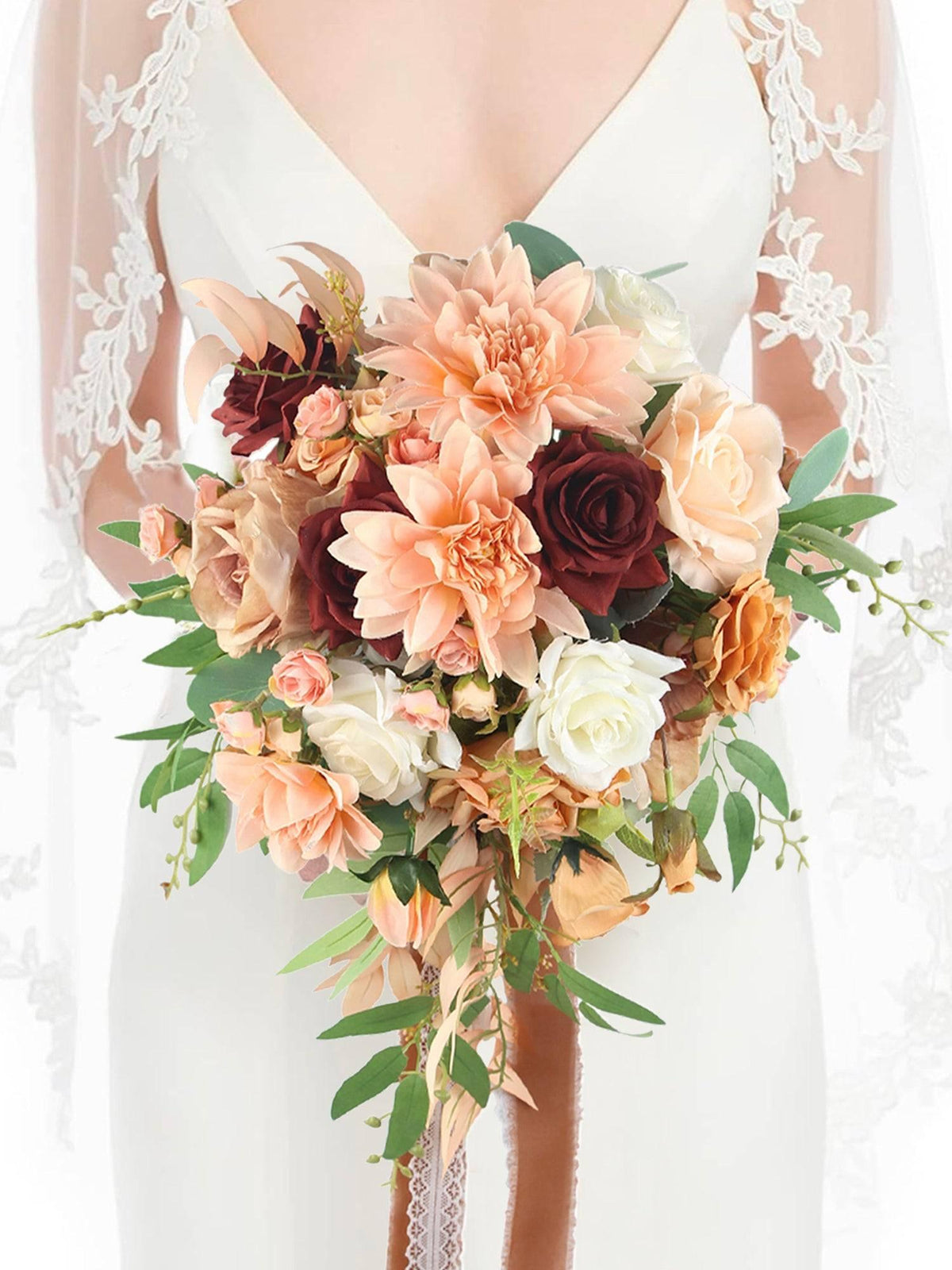 13 inch wide Coral Cascade Bridal Bouquet - Rinlong Flower