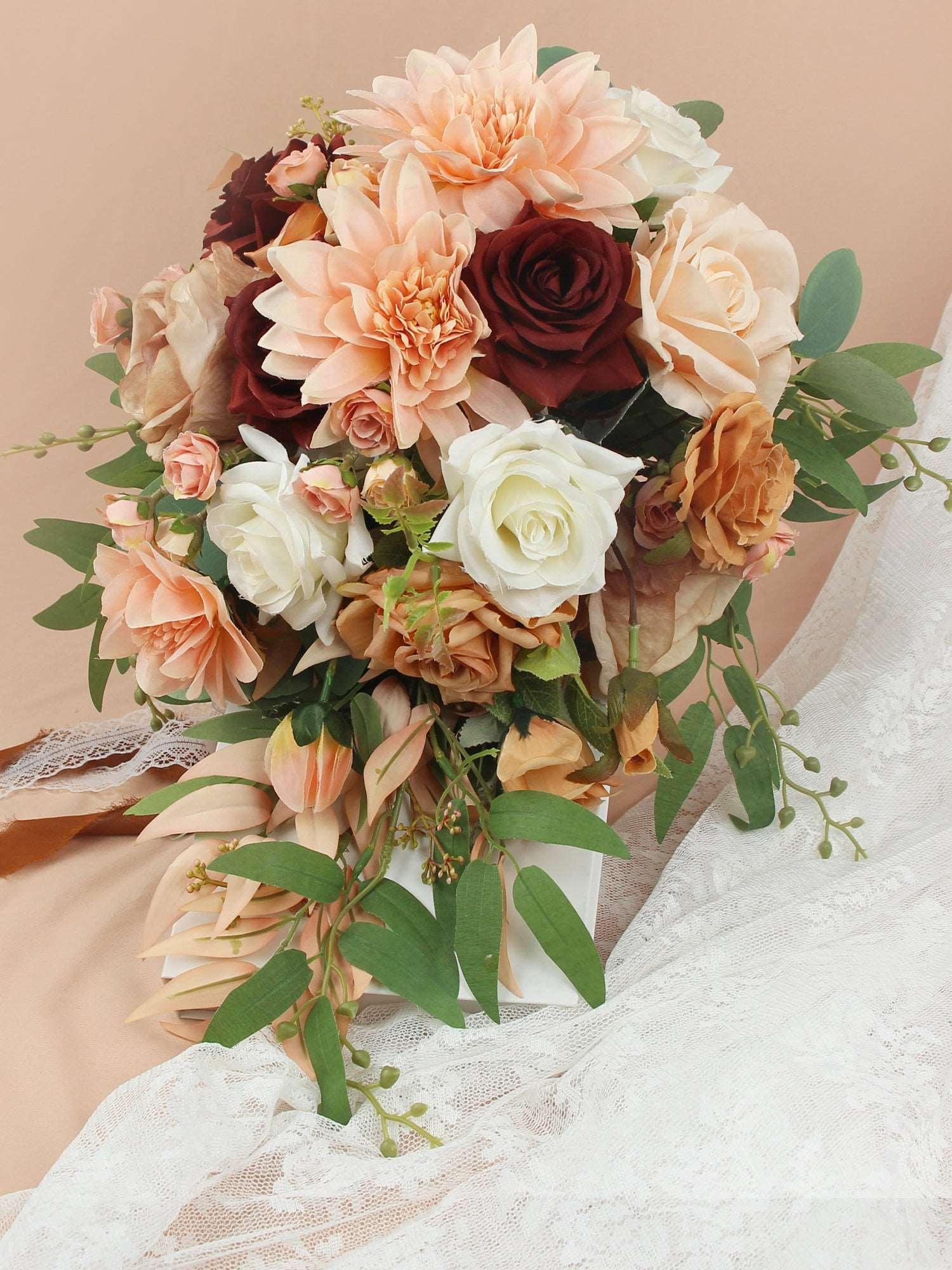 13 inch wide Coral Cascade Bridal Bouquet - Rinlong Flower