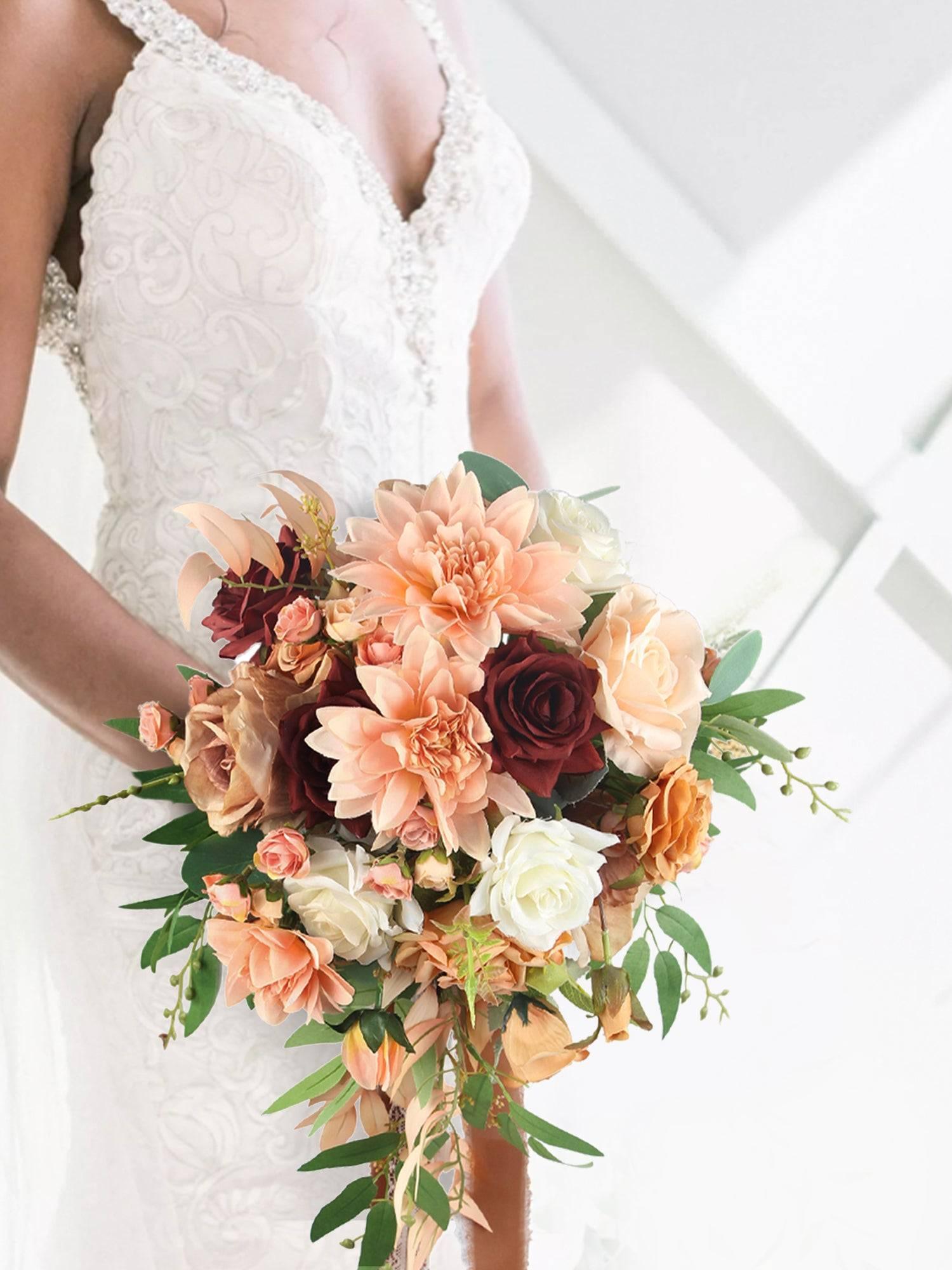 13 inch wide Coral Cascade Bridal Bouquet - Rinlong Flower