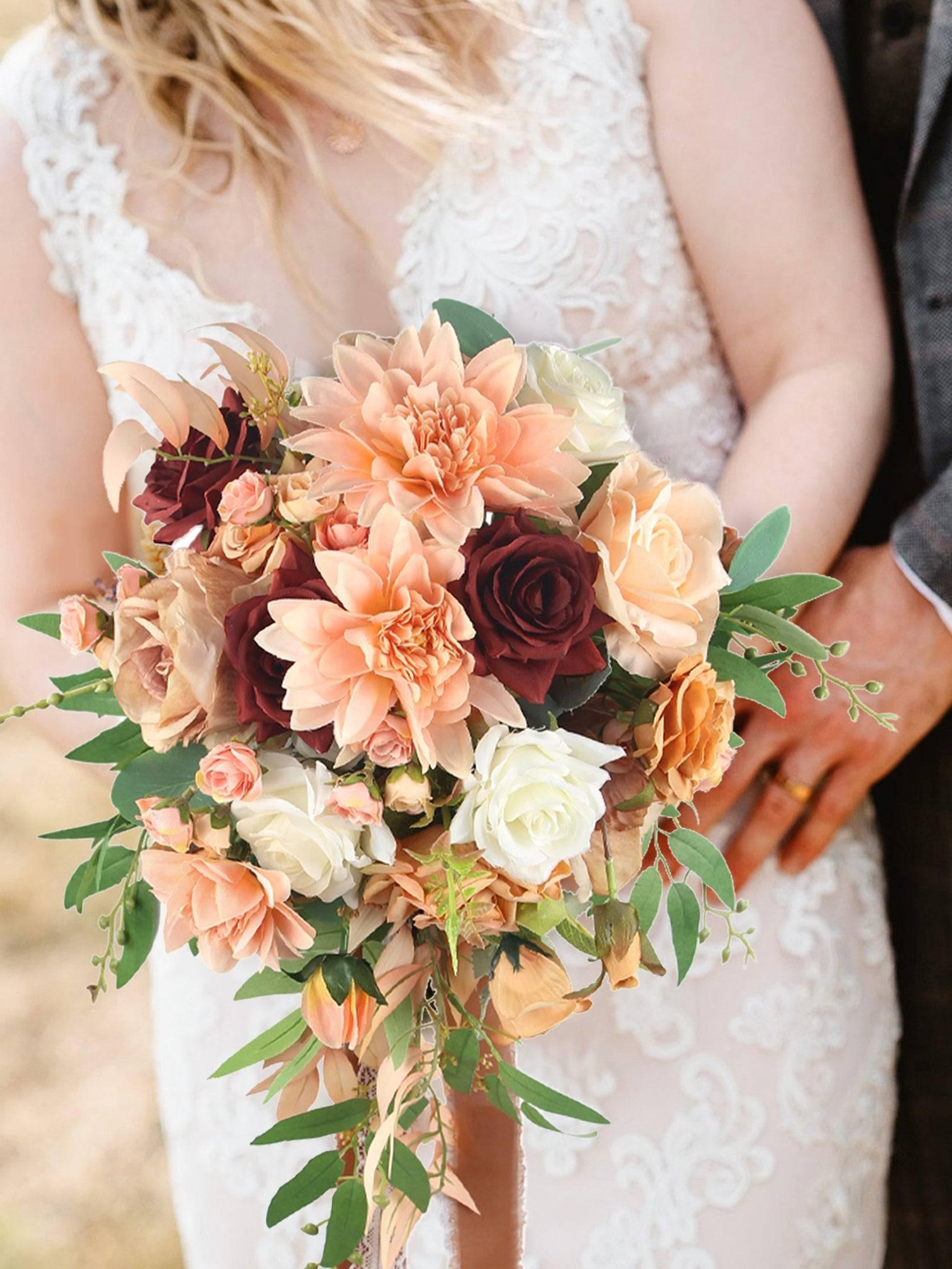 13 inch wide Coral Cascade Bridal Bouquet - Rinlong Flower