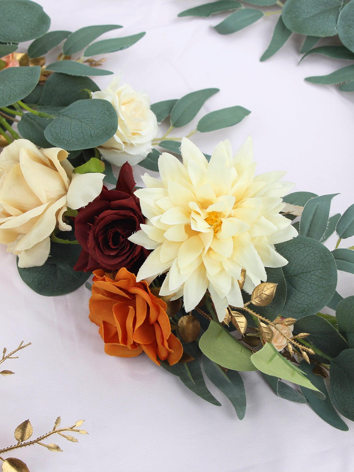 6.5 FT Burnt Orange & Cream White Flower Garland - Rinlong Flower