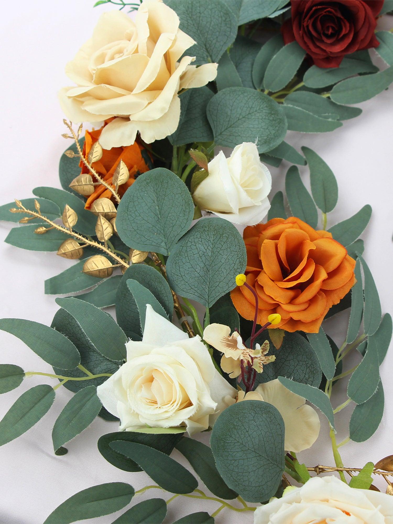6.5 FT Burnt Orange & Cream White Flower Garland - Rinlong Flower