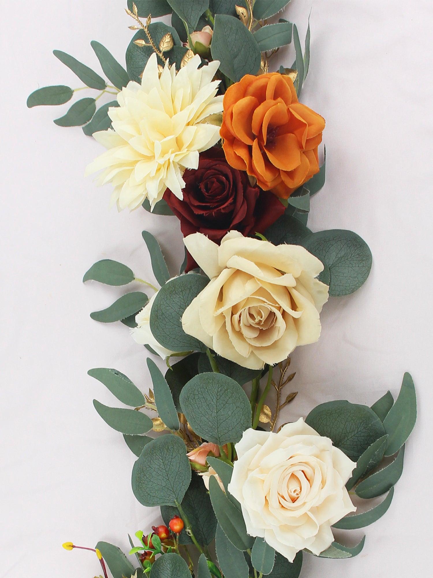 6.5 FT Burnt Orange & Cream White Flower Garland - Rinlong Flower