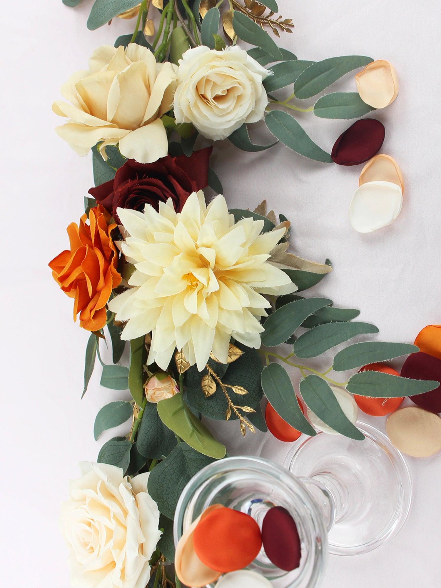 6.5 FT Burnt Orange & Cream White Flower Garland - Rinlong Flower