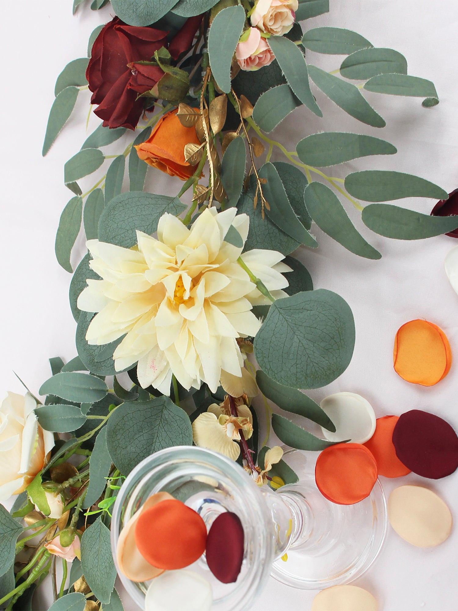 6.5 FT Burnt Orange & Cream White Flower Garland - Rinlong Flower