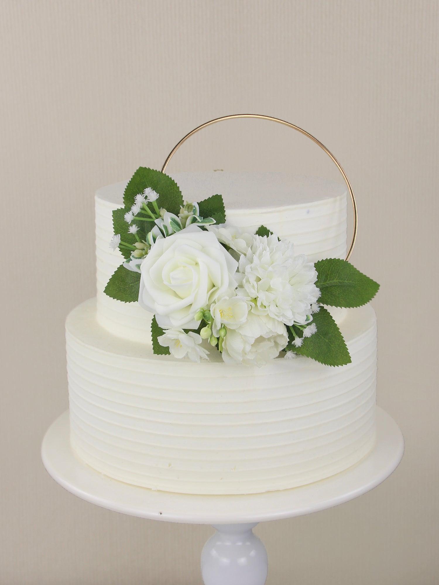 White & Sage Floral Wreath Cake Topper - Rinlong Flower