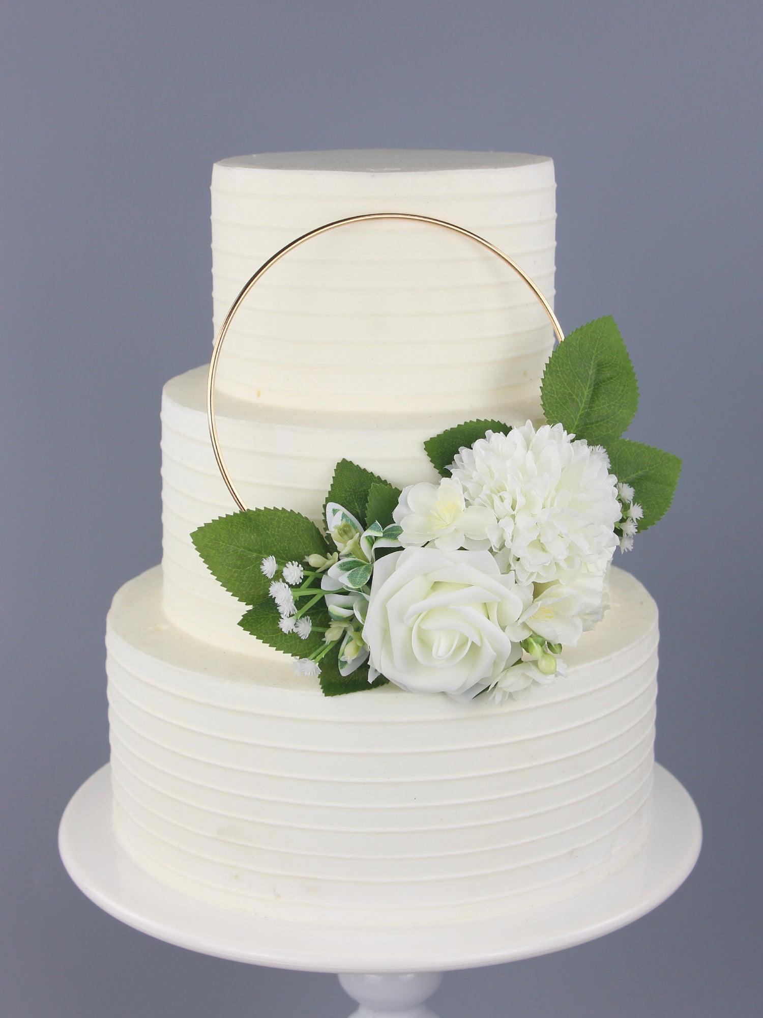 White & Sage Floral Wreath Cake Topper - Rinlong Flower