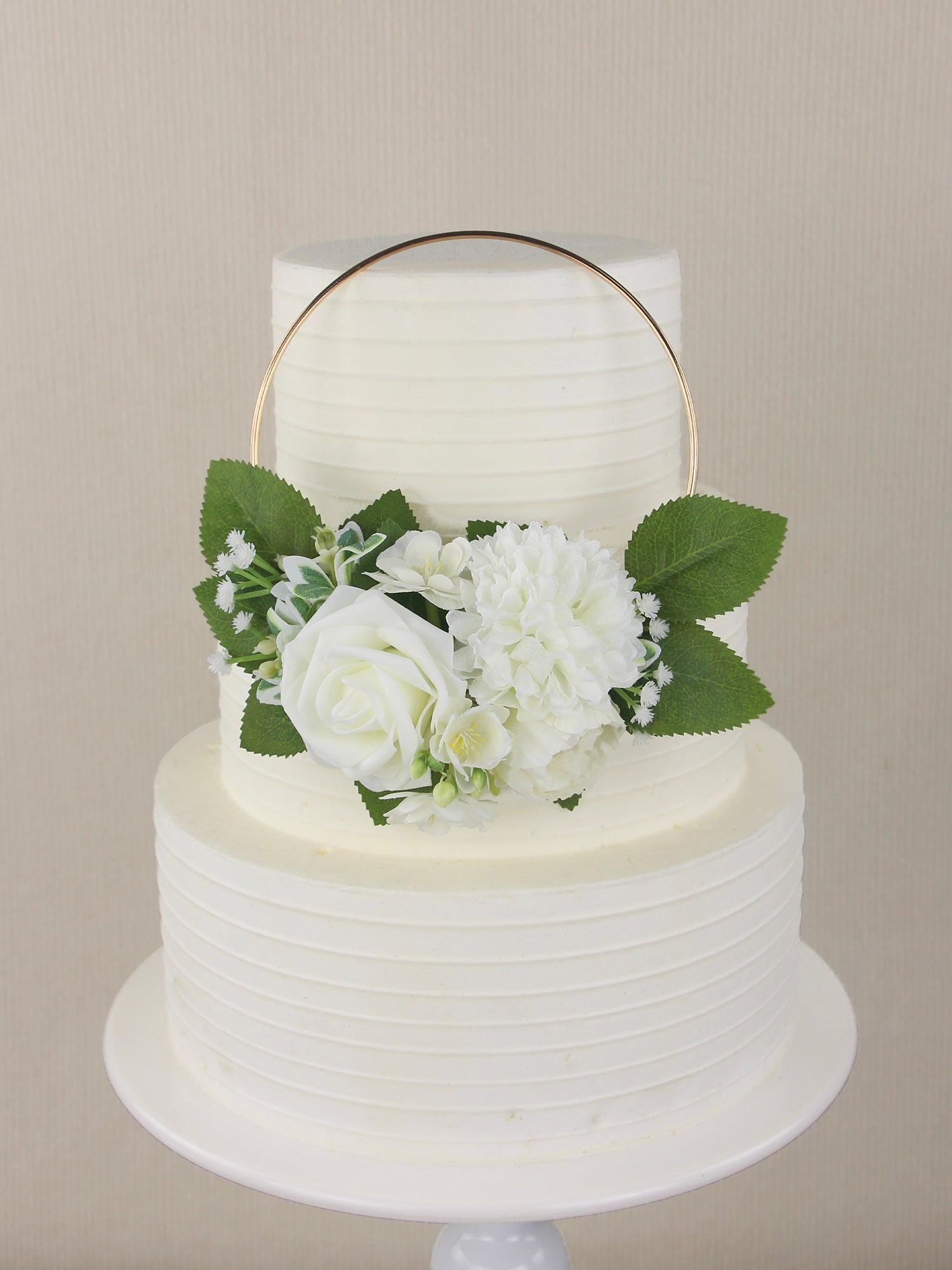 White & Sage Floral Wreath Cake Topper - Rinlong Flower