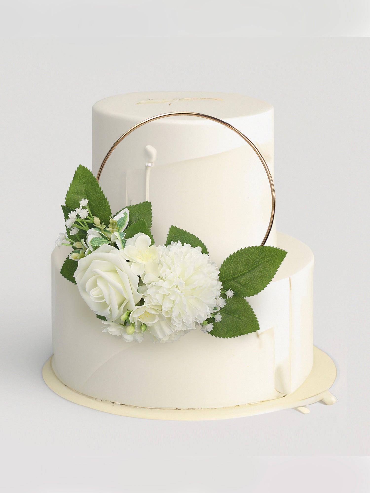 White & Sage Floral Wreath Cake Topper - Rinlong Flower