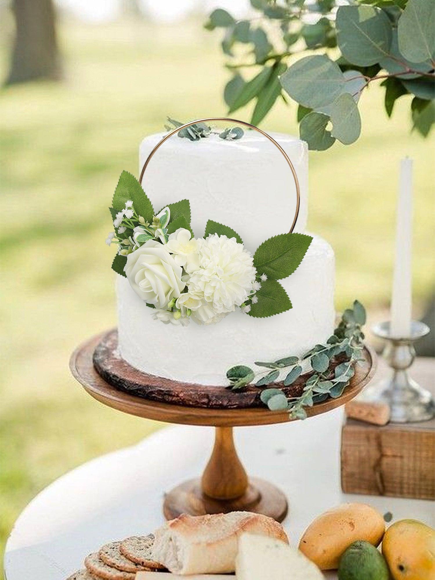 White & Sage Floral Wreath Cake Topper - Rinlong Flower