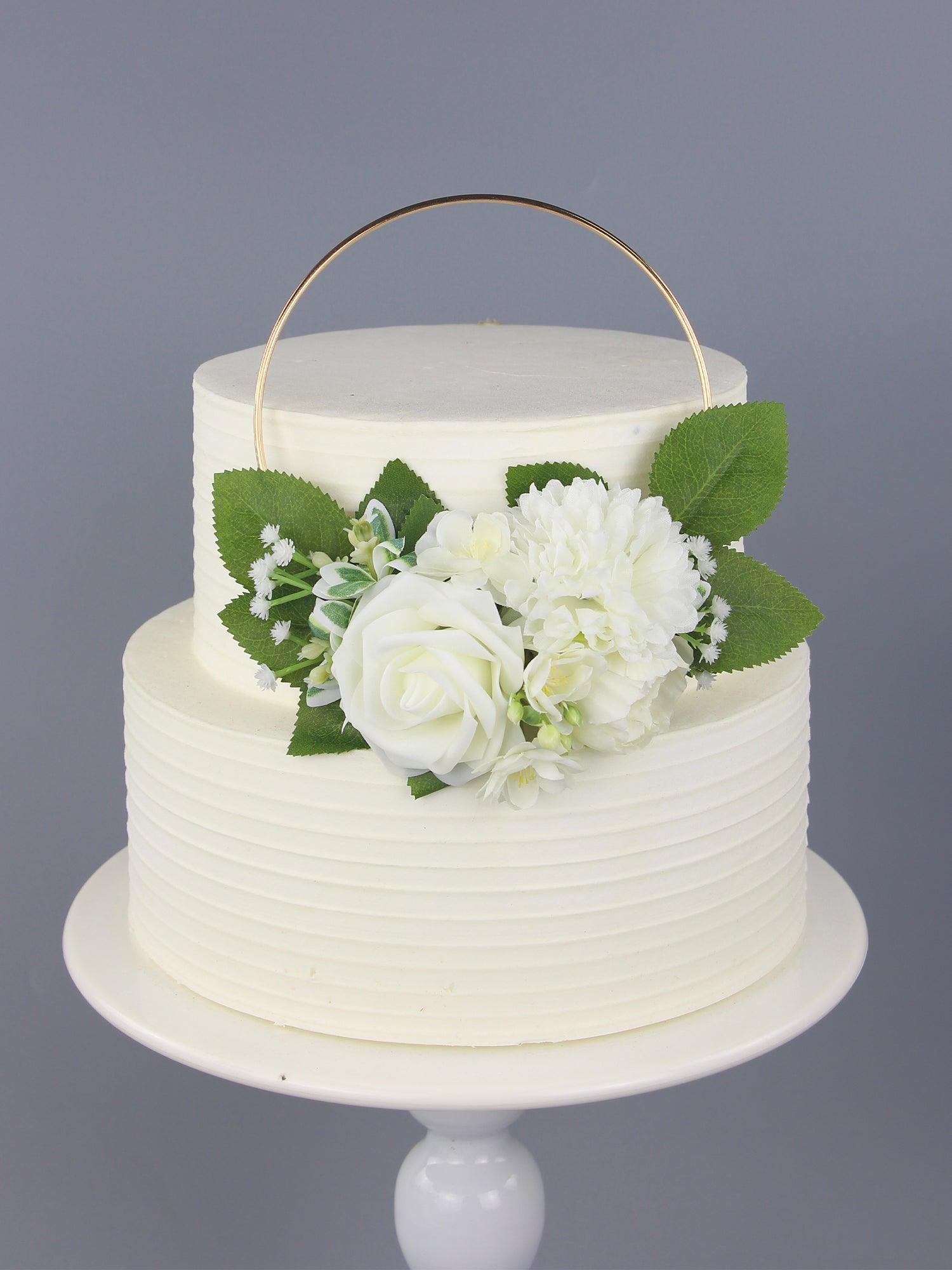 White & Sage Floral Wreath Cake Topper - Rinlong Flower