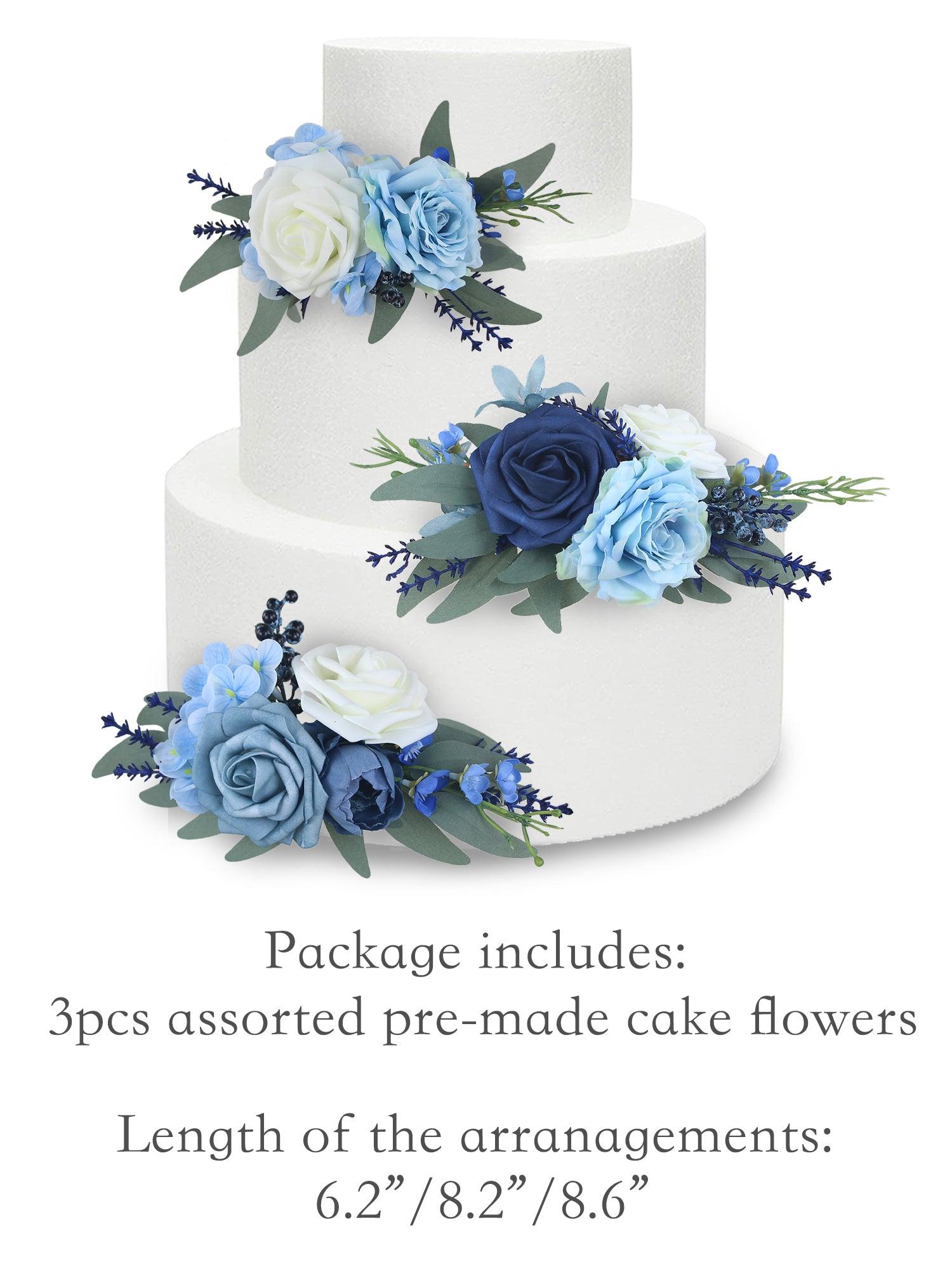 3Pcs Blue Rose & Hydrangea Cake Topper Flowers Set - Rinlong Flower