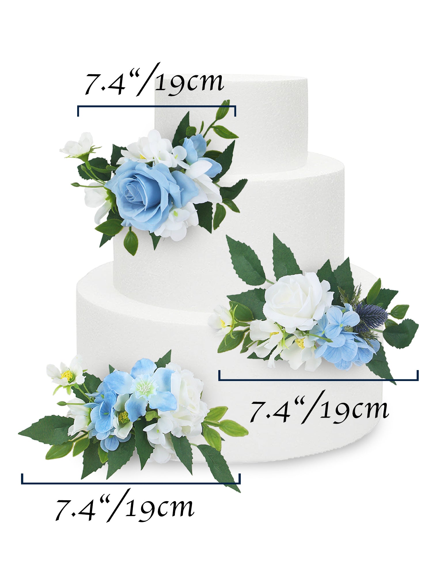 3Pcs White & Baby Blue Cake Flowers Set