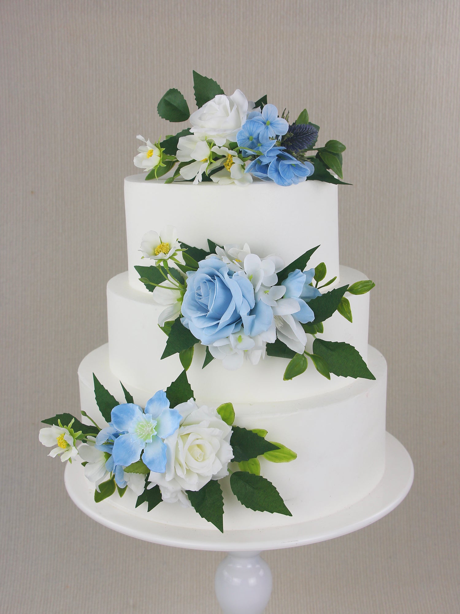 3Pcs White & Baby Blue Cake Flowers Set