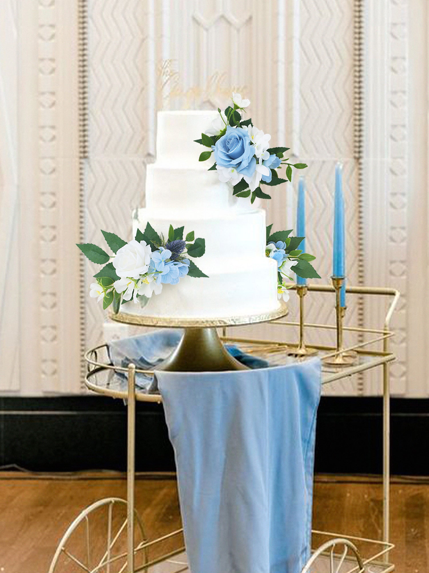 3Pcs White & Baby Blue Cake Flowers Set