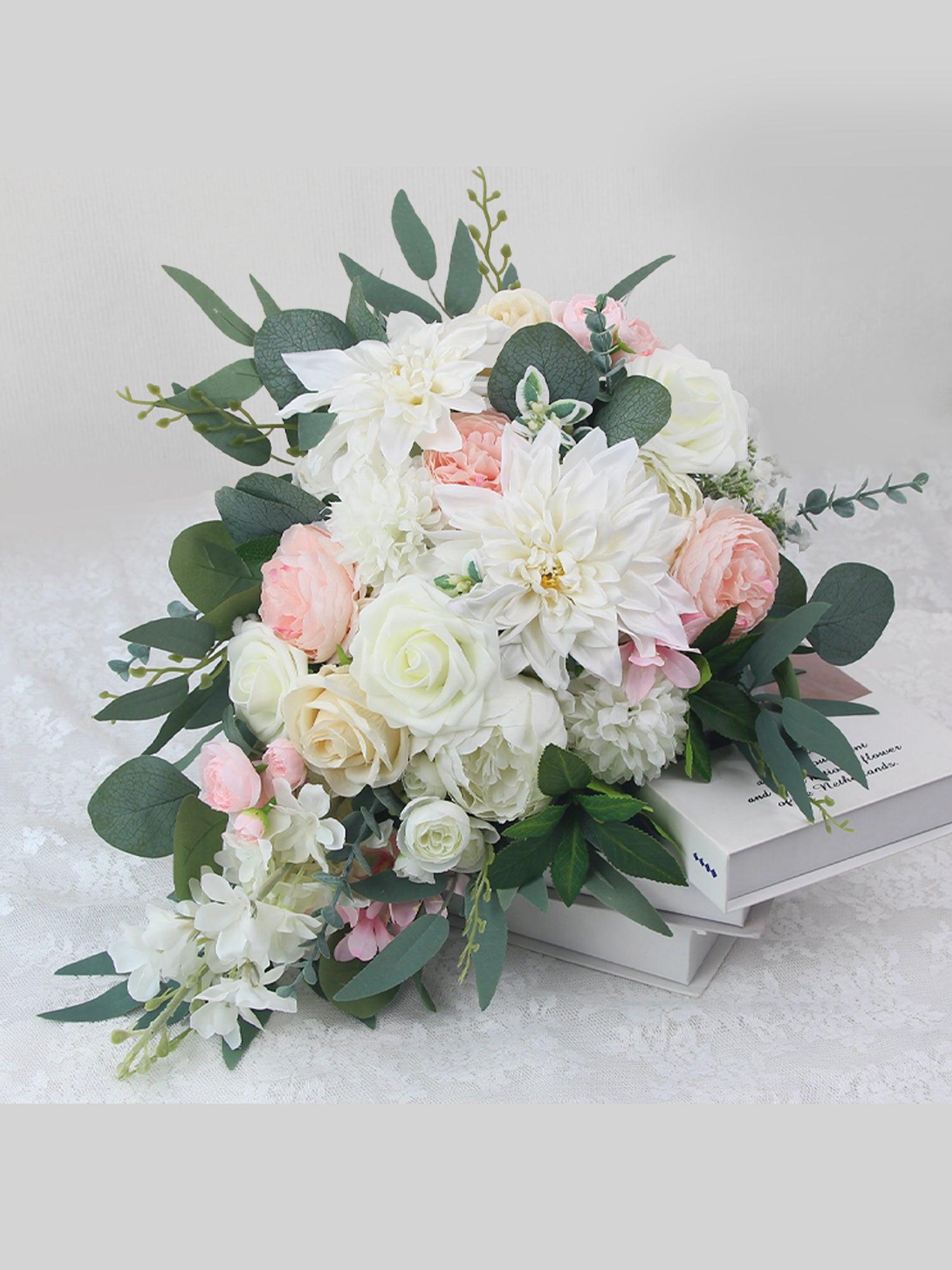 11 inch wide Blush & White Cascading Bridal Bouquet - Rinlong Flower