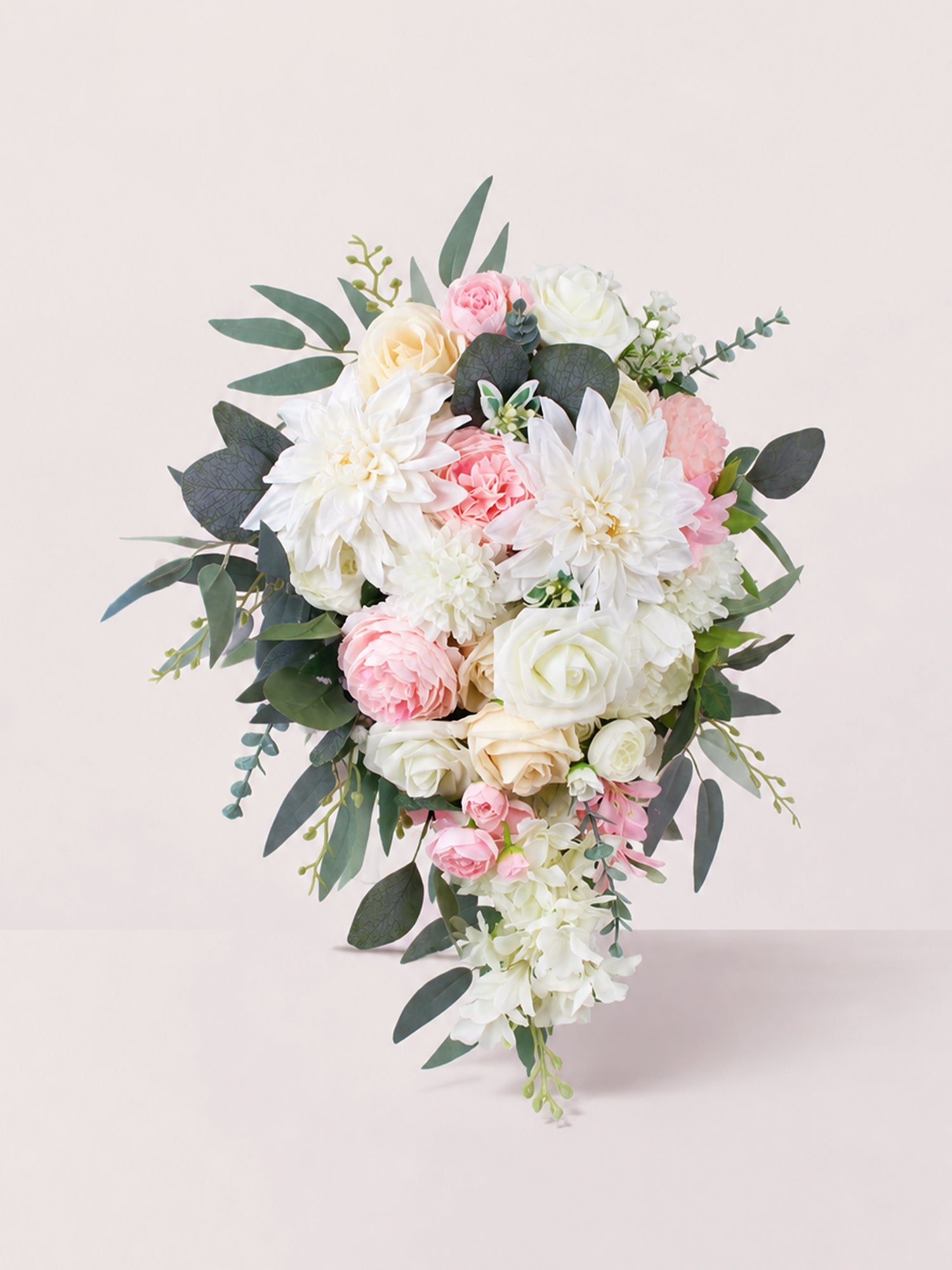 11 inch wide Blush White Flowers Cascading Bridal Bouquet Wedding