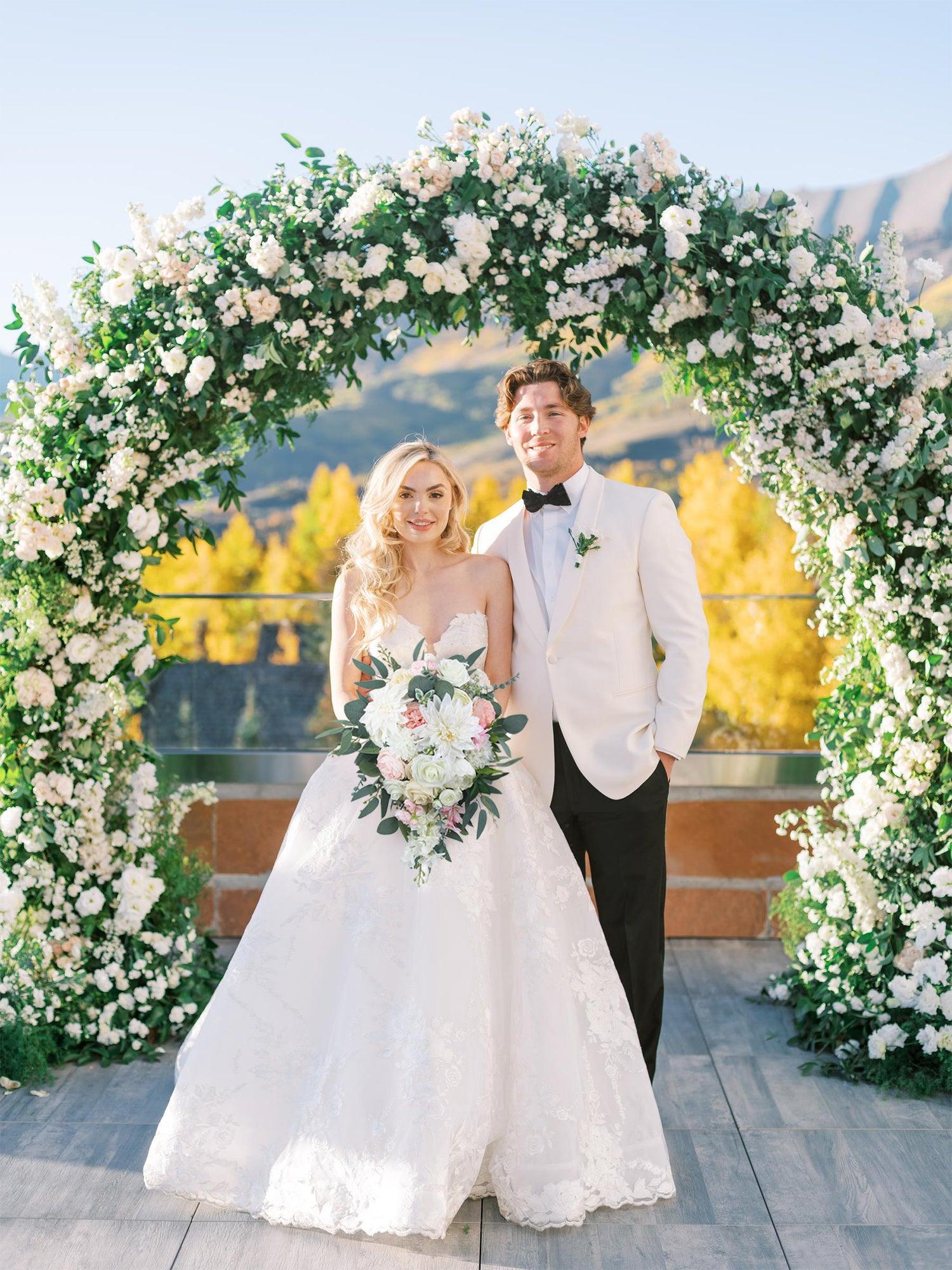 11 inch wide Blush & White Cascading Bridal Bouquet - Rinlong Flower