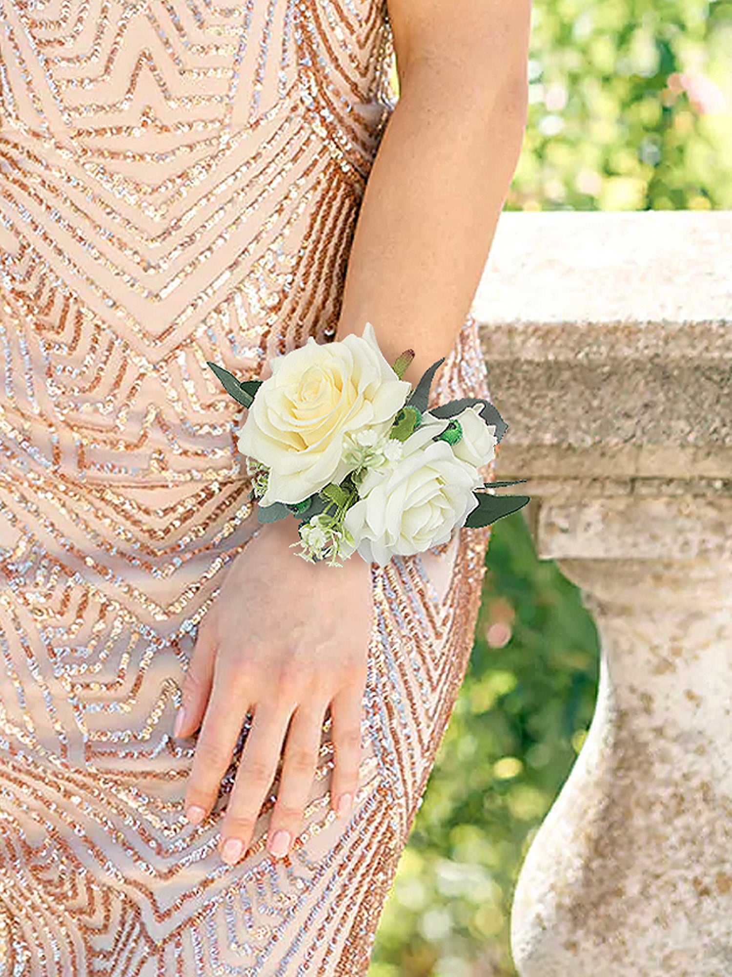 White & Green Wrist Corsage