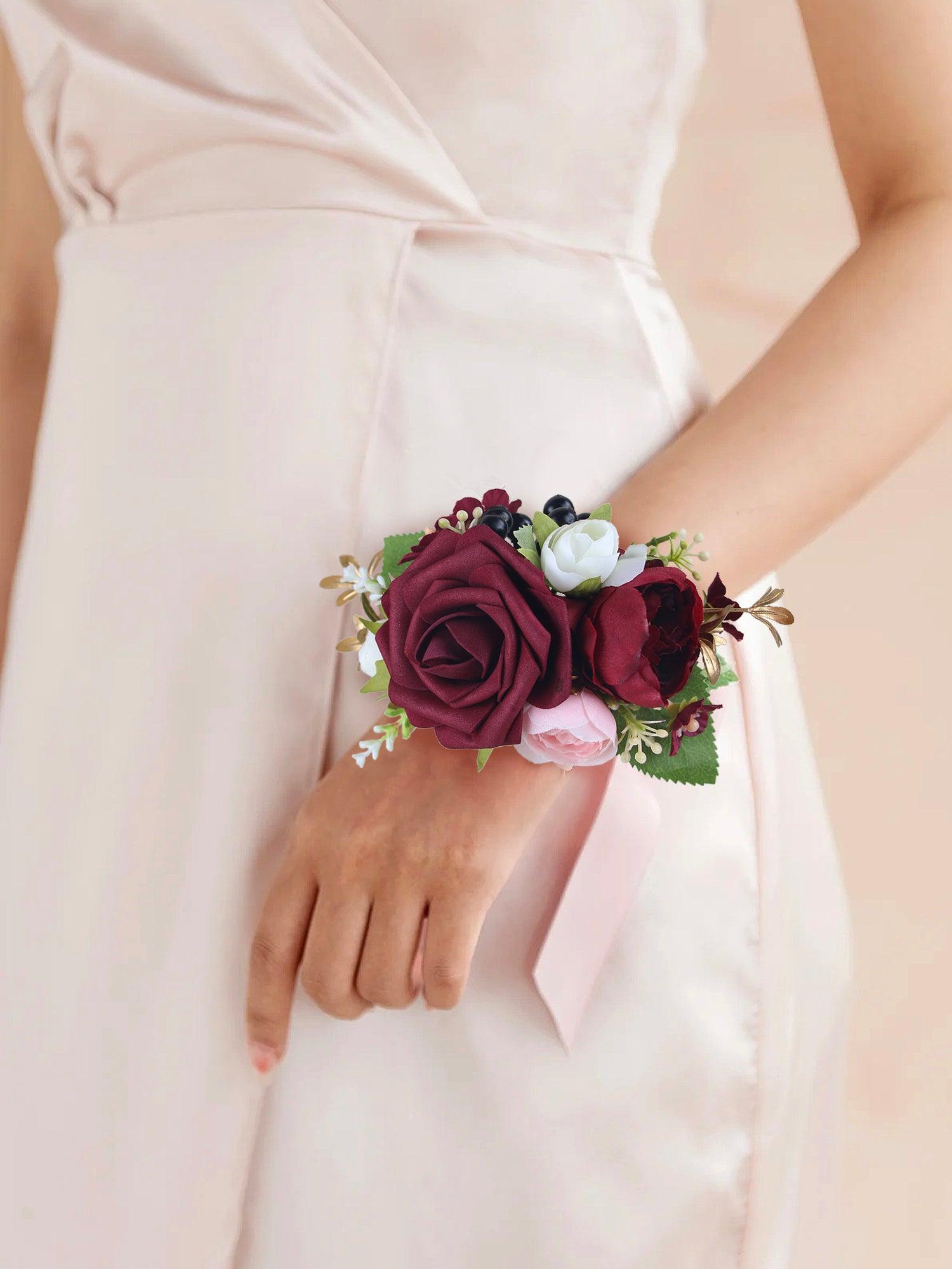 Burgundy Corsage and Boutonniere Set - Rinlong Flower Burgundy Corsage and Boutonniere Set - Rinlong Flower