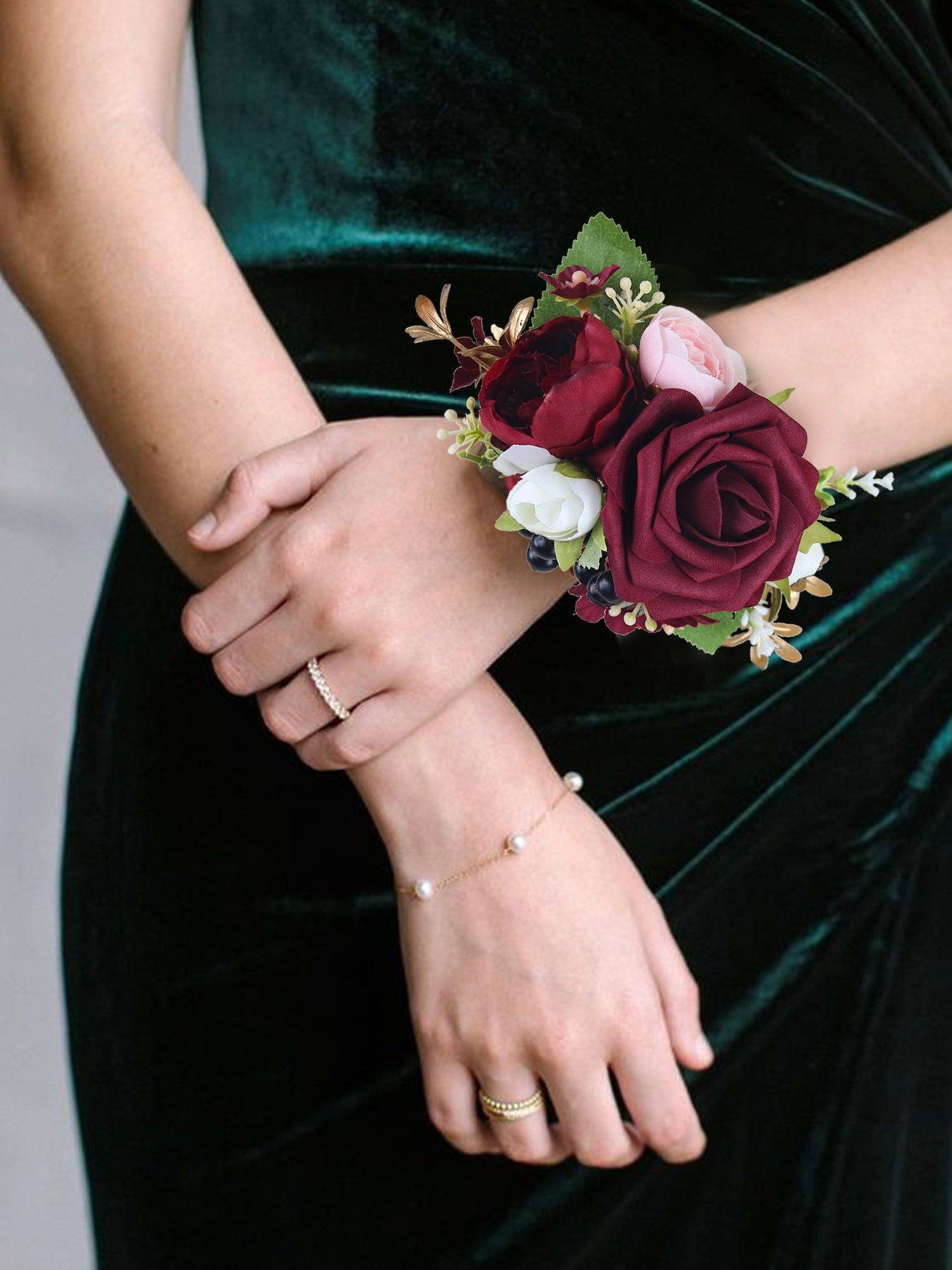 Burgundy Corsage and Boutonniere Set - Rinlong Flower