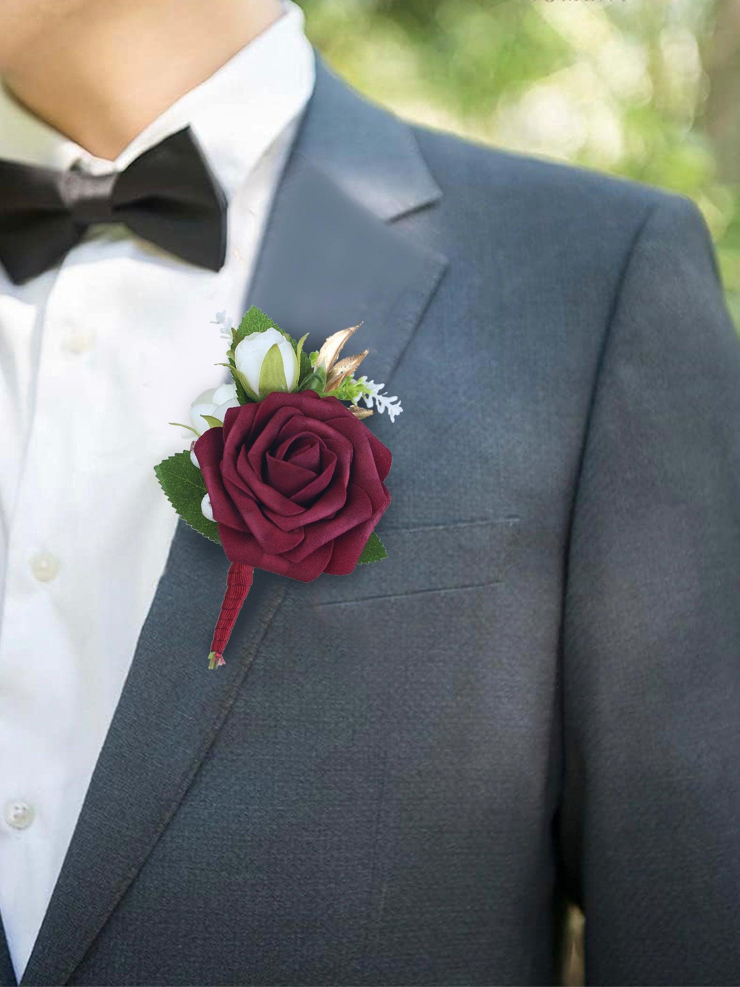 Burgundy Corsage and Boutonniere Set - Rinlong Flower Burgundy Corsage and Boutonniere Set - Rinlong Flower
