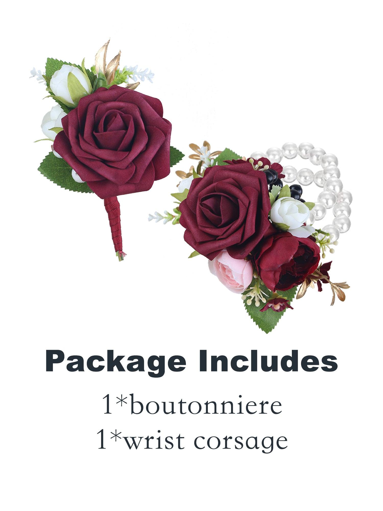 Burgundy Corsage and Boutonniere Set - Rinlong Flower Burgundy Corsage and Boutonniere Set - Rinlong Flower