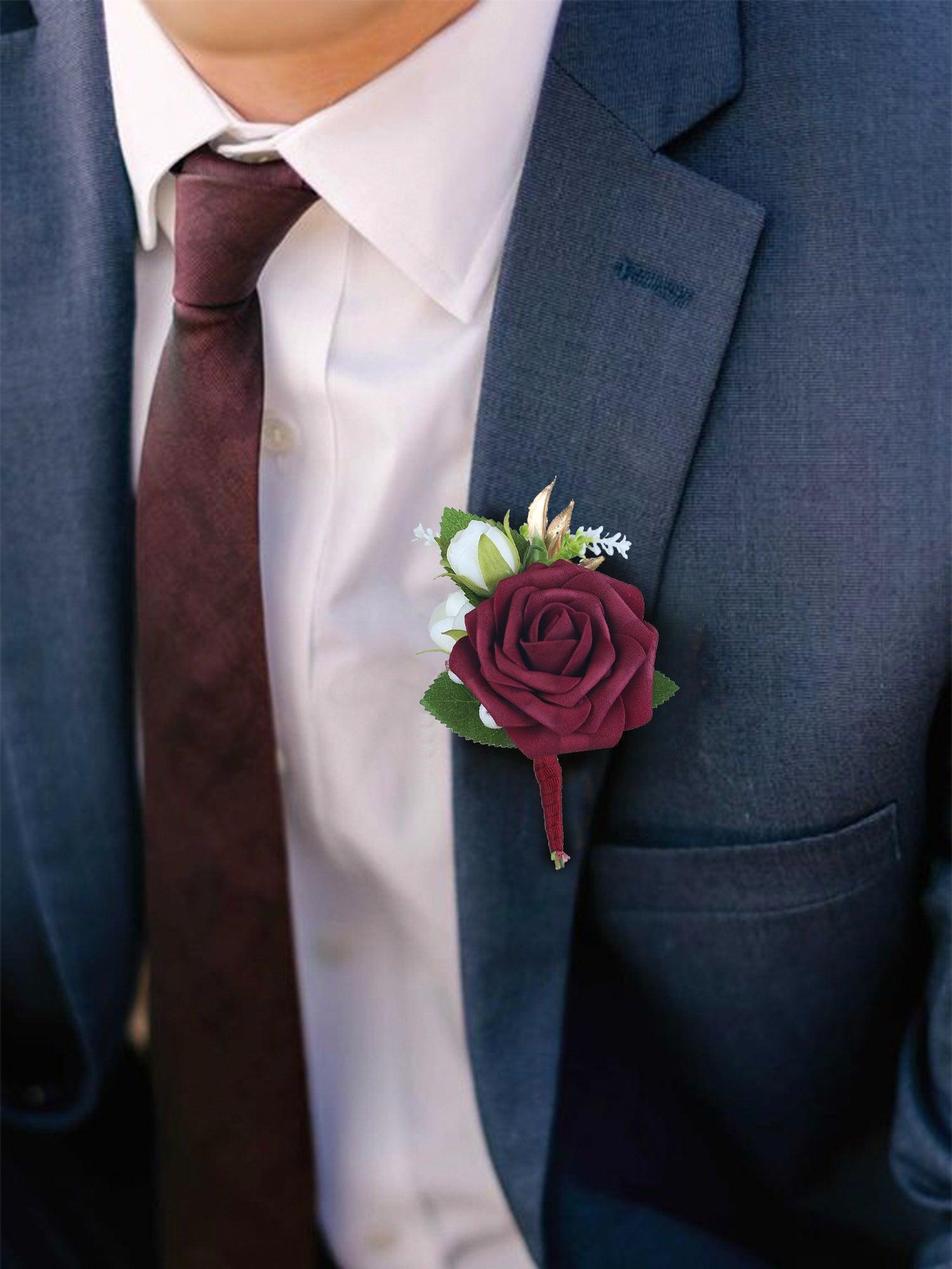 Burgundy Corsage and Boutonniere Set - Rinlong Flower Burgundy Corsage and Boutonniere Set - Rinlong Flower