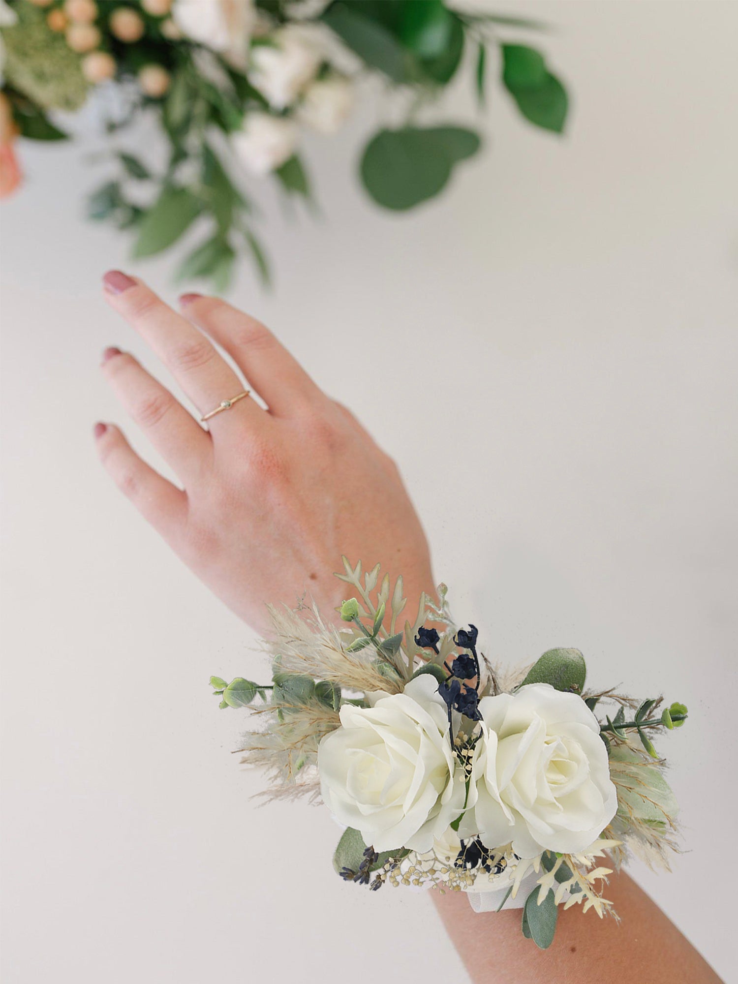 Corsage and Boutonniere Set White & Sage Green