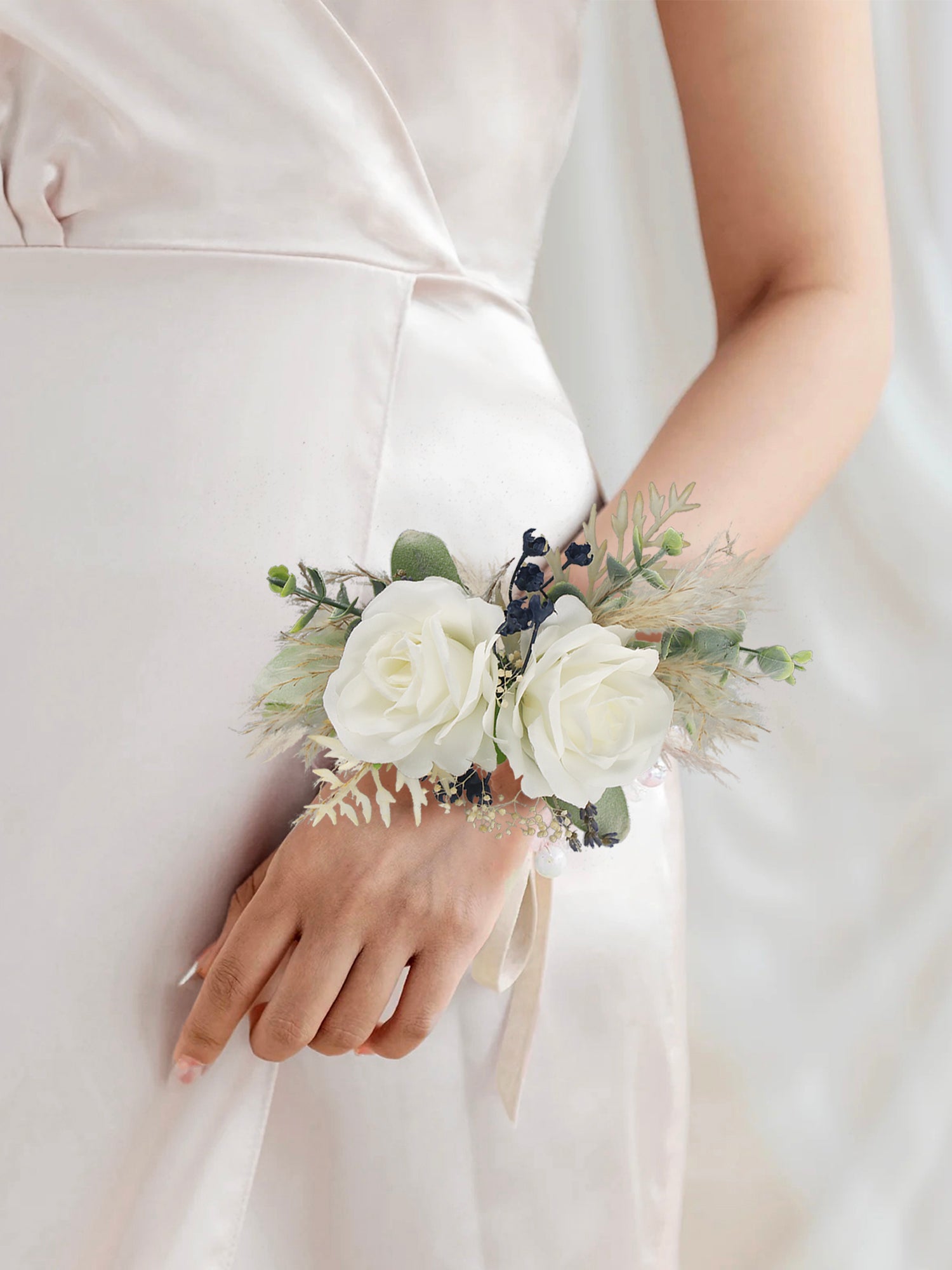 Corsage and Boutonniere Set White & Sage Green