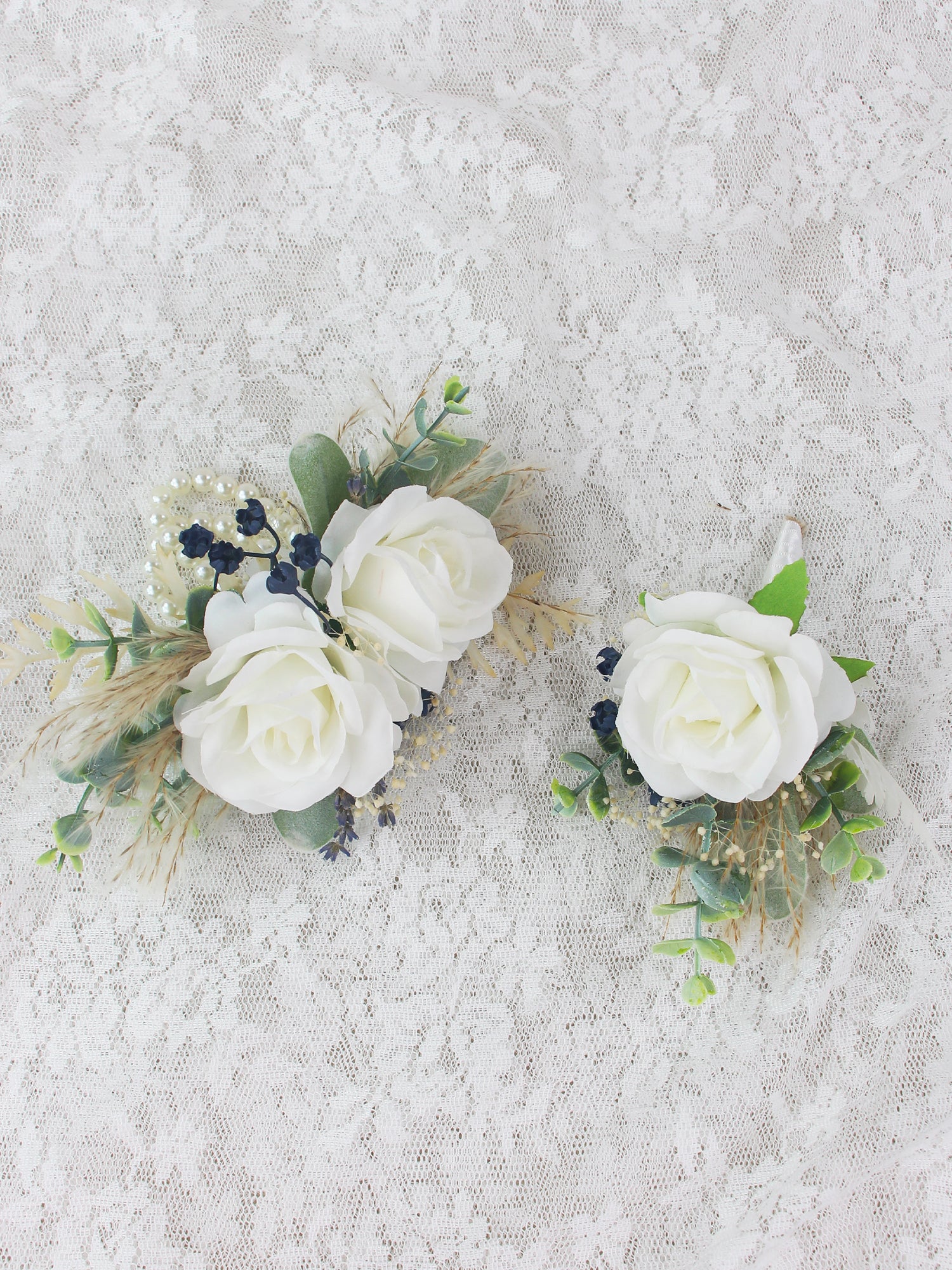 Corsage and Boutonniere Set White & Sage Green