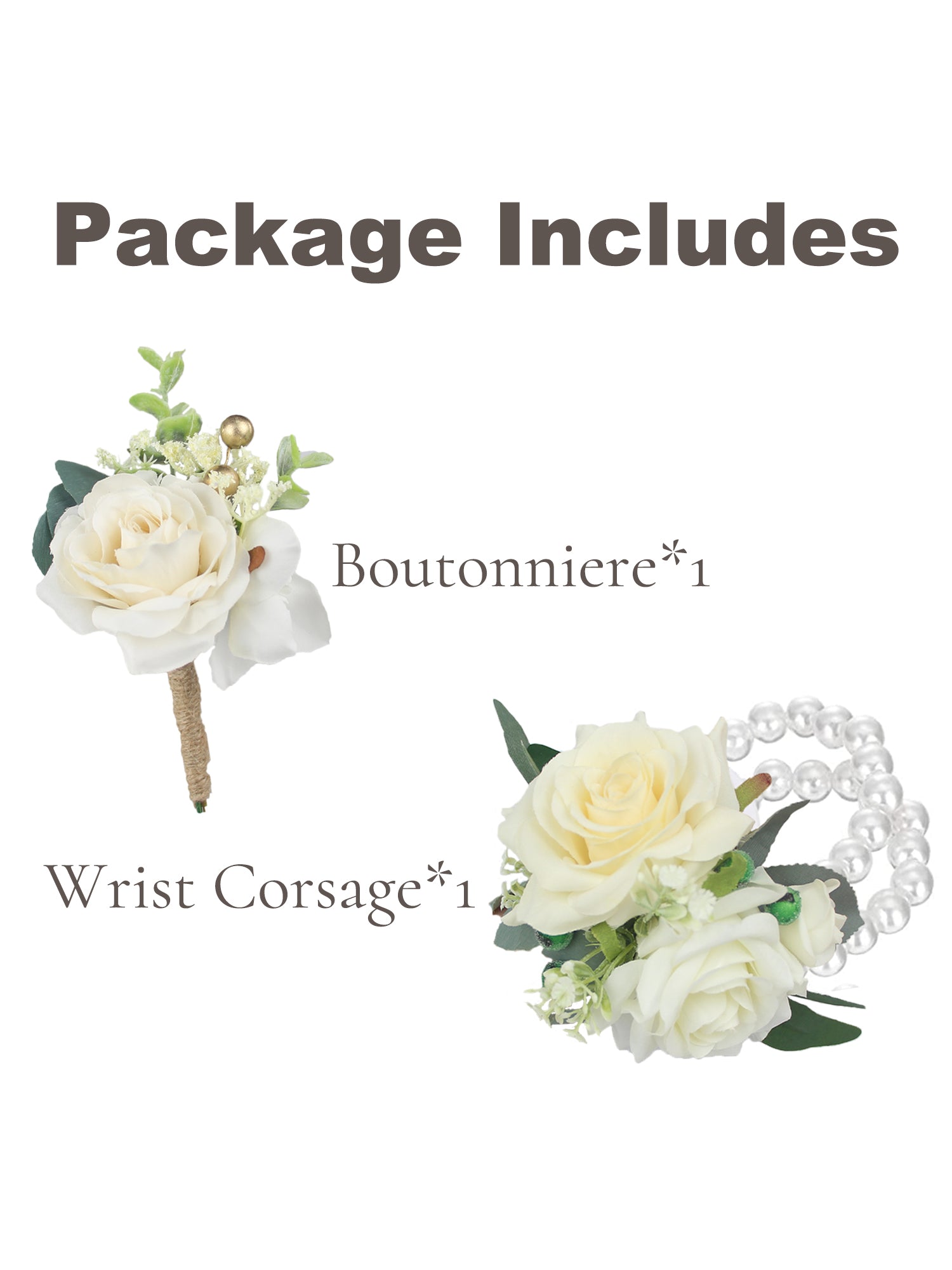 Corsage and Boutonniere Set Cream White