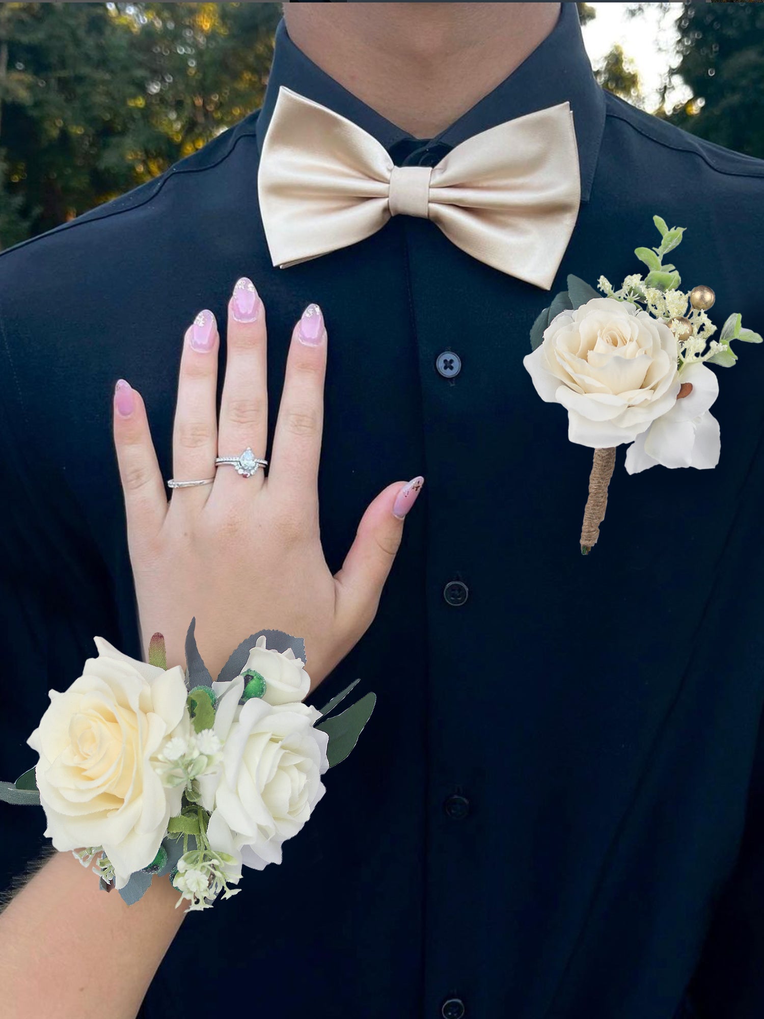 White & Green Wrist Corsage