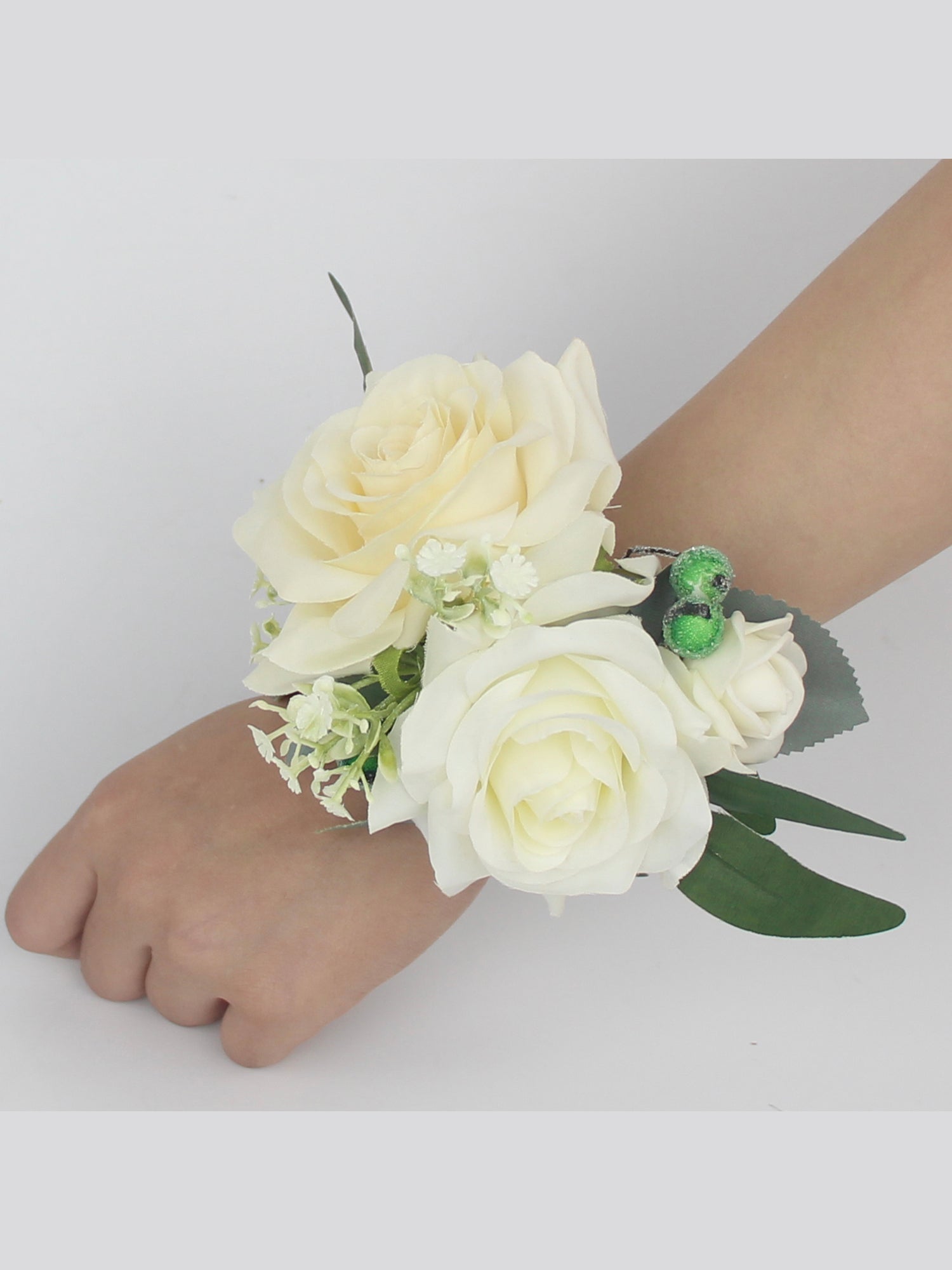 White & Green Wrist Corsage