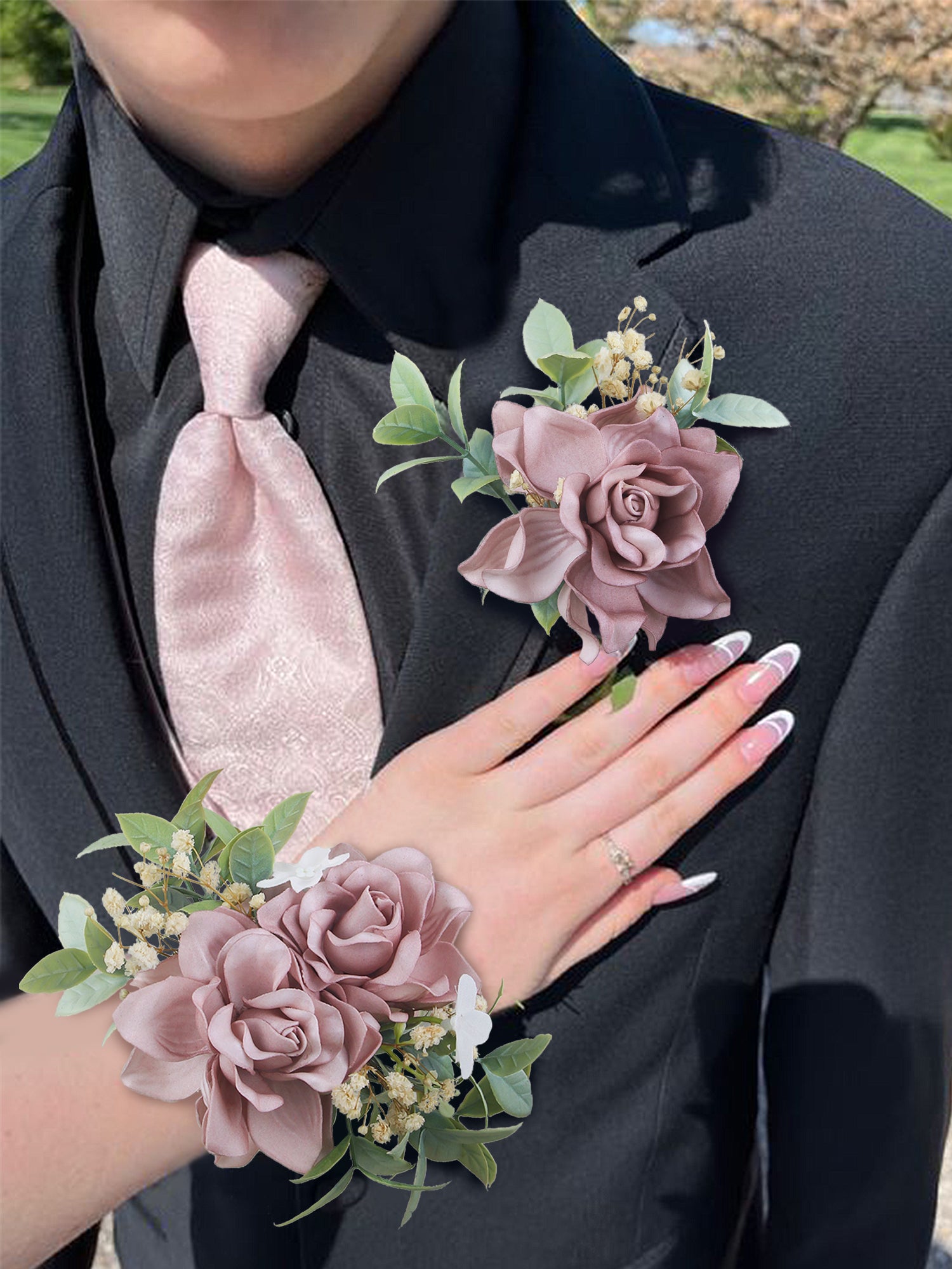 Corsage and Boutonniere Set Dusty Pink