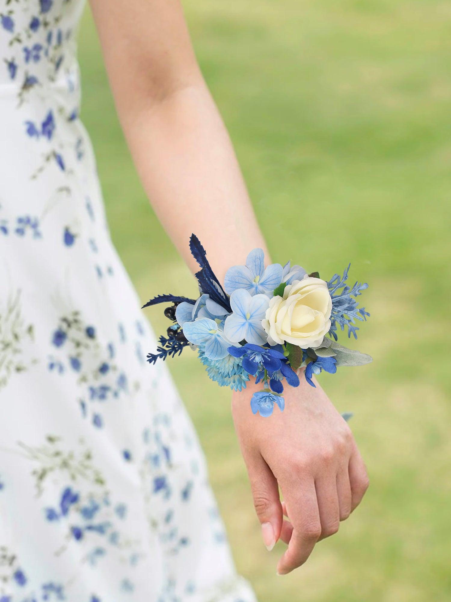 Corsage and Boutonniere Set Blue Hydrangea & Tulip - Rinlong Flower