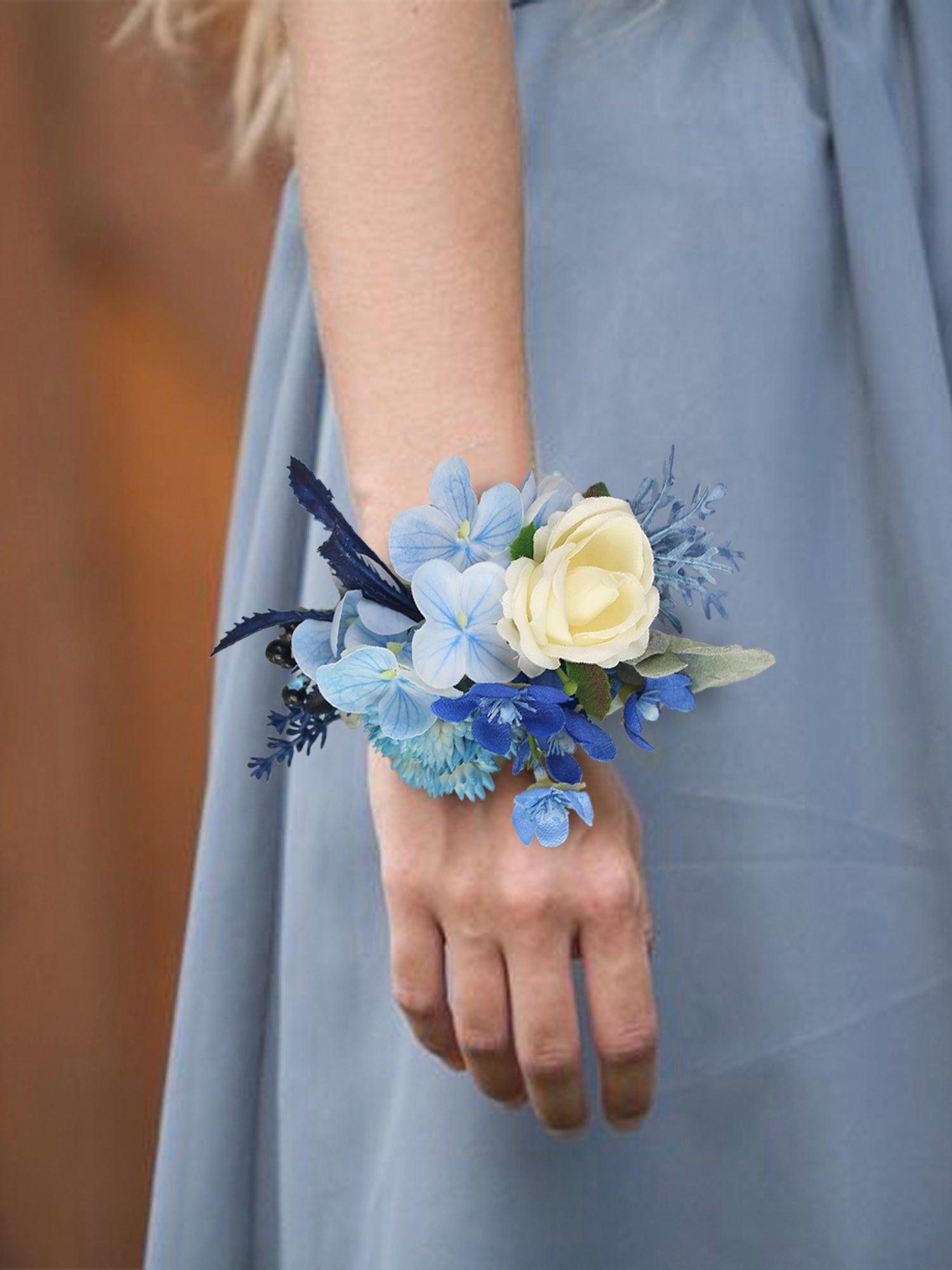 Corsage and Boutonniere Set Blue Hydrangea & Tulip - Rinlong Flower Corsage and Boutonniere Set Blue Hydrangea & Tulip - Rinlong Flower