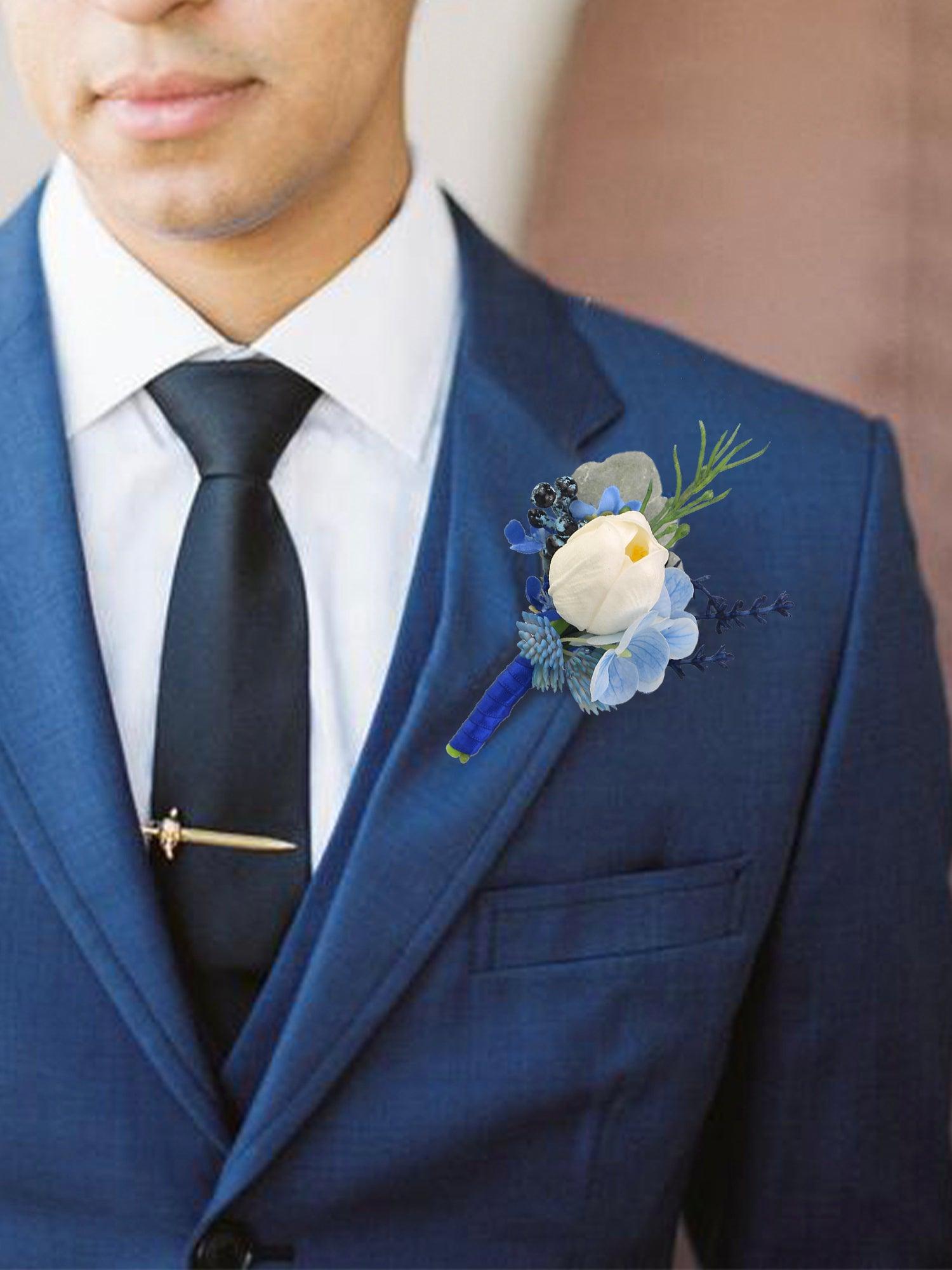 Corsage and Boutonniere Set Blue Hydrangea & Tulip - Rinlong Flower