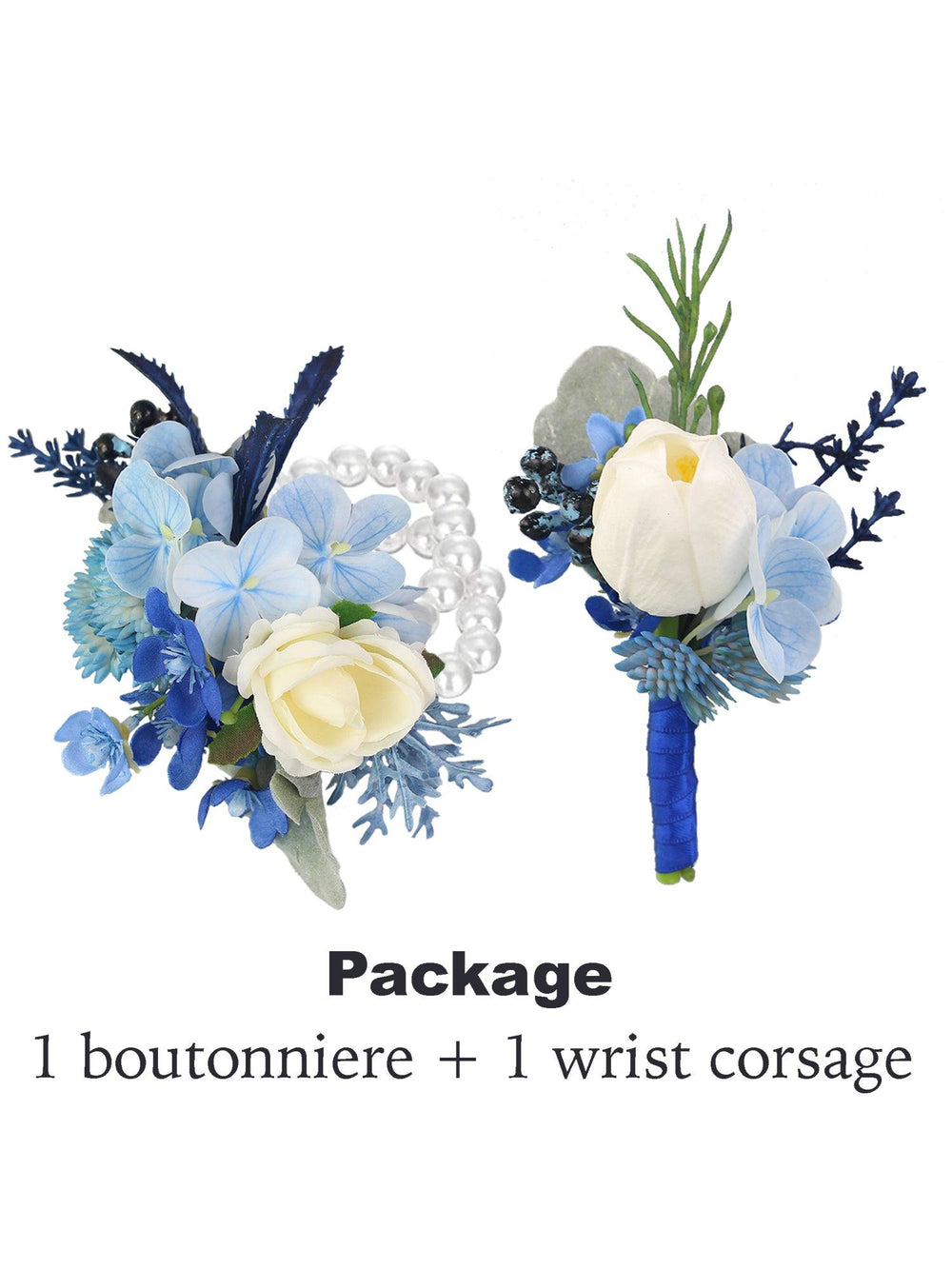 Corsage and Boutonniere Set Blue Hydrangea & Tulip - Rinlong Flower