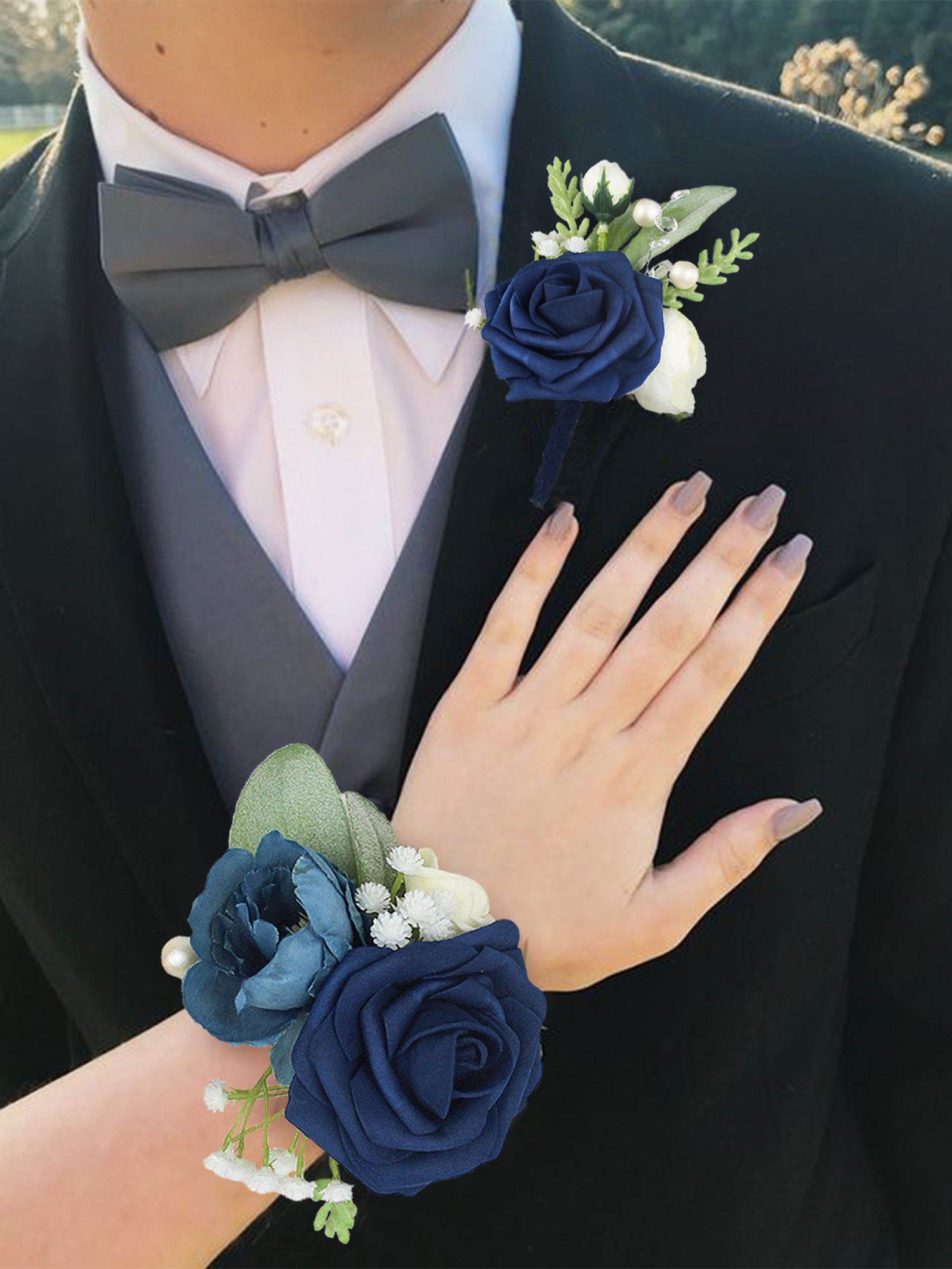 Corsage and Boutonniere Set Navy Blue - Rinlong Flower