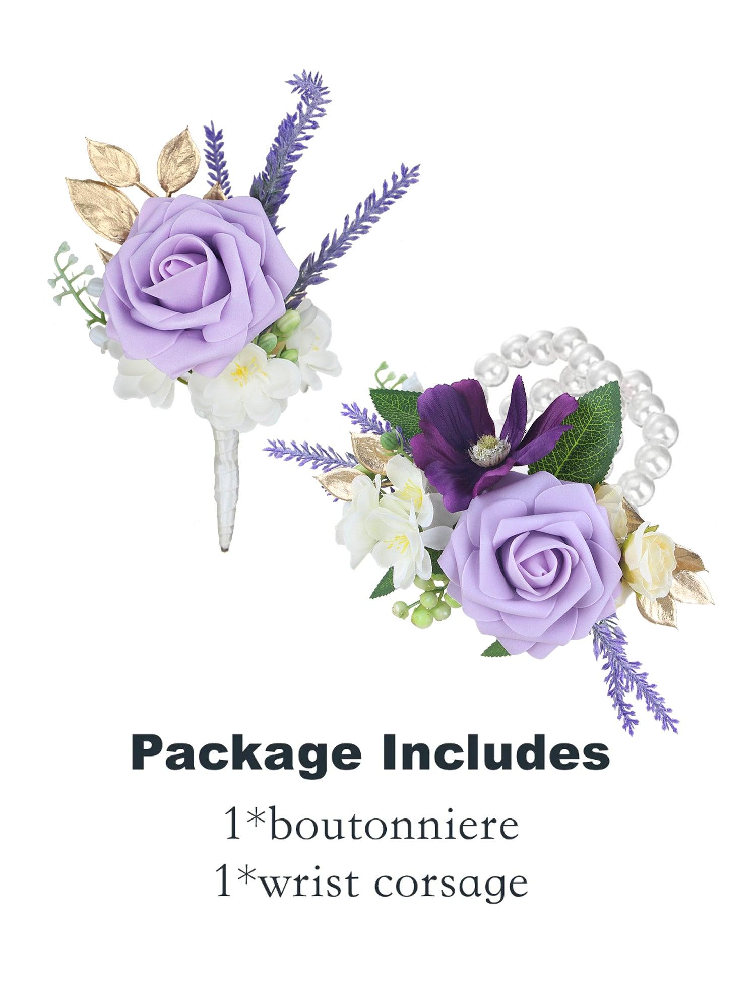 Purple Corsage and Boutonniere Set - Rinlong Flower