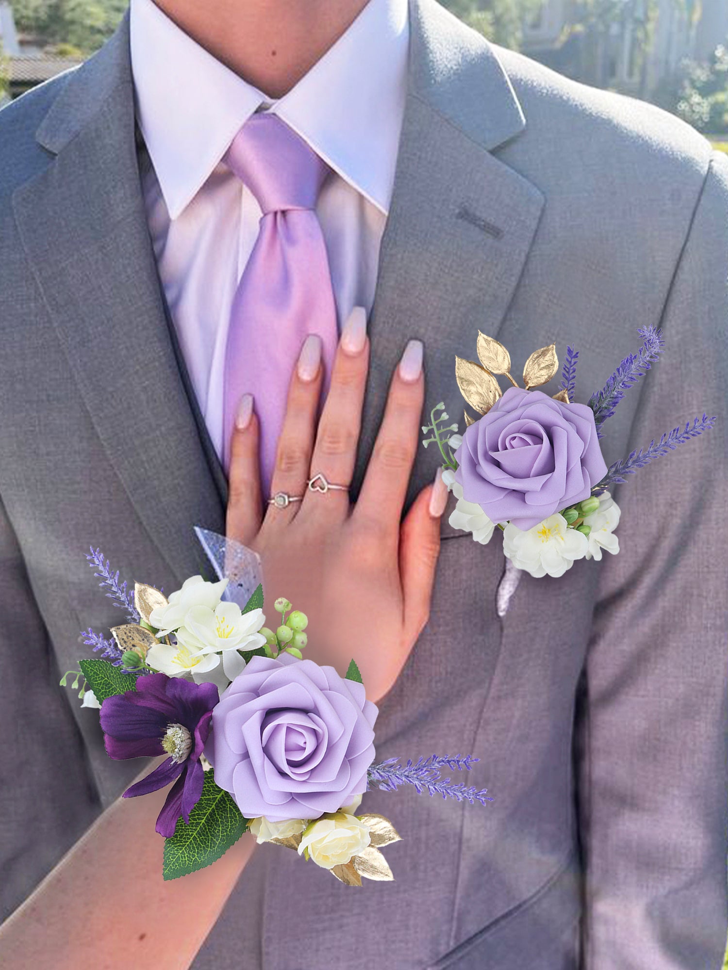 Corsage and Boutonniere Set Purple