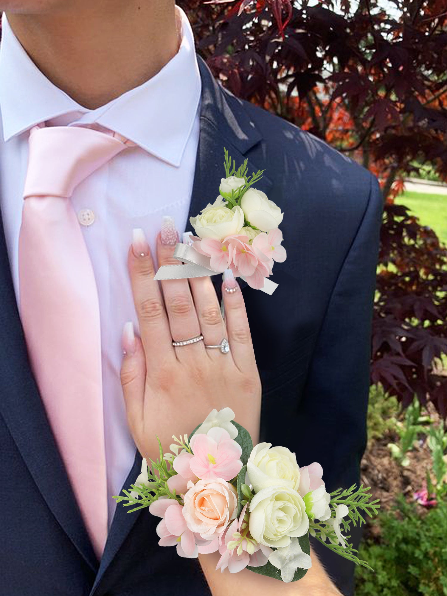 Pink & White Wrist Corsage - Rinlong Flower