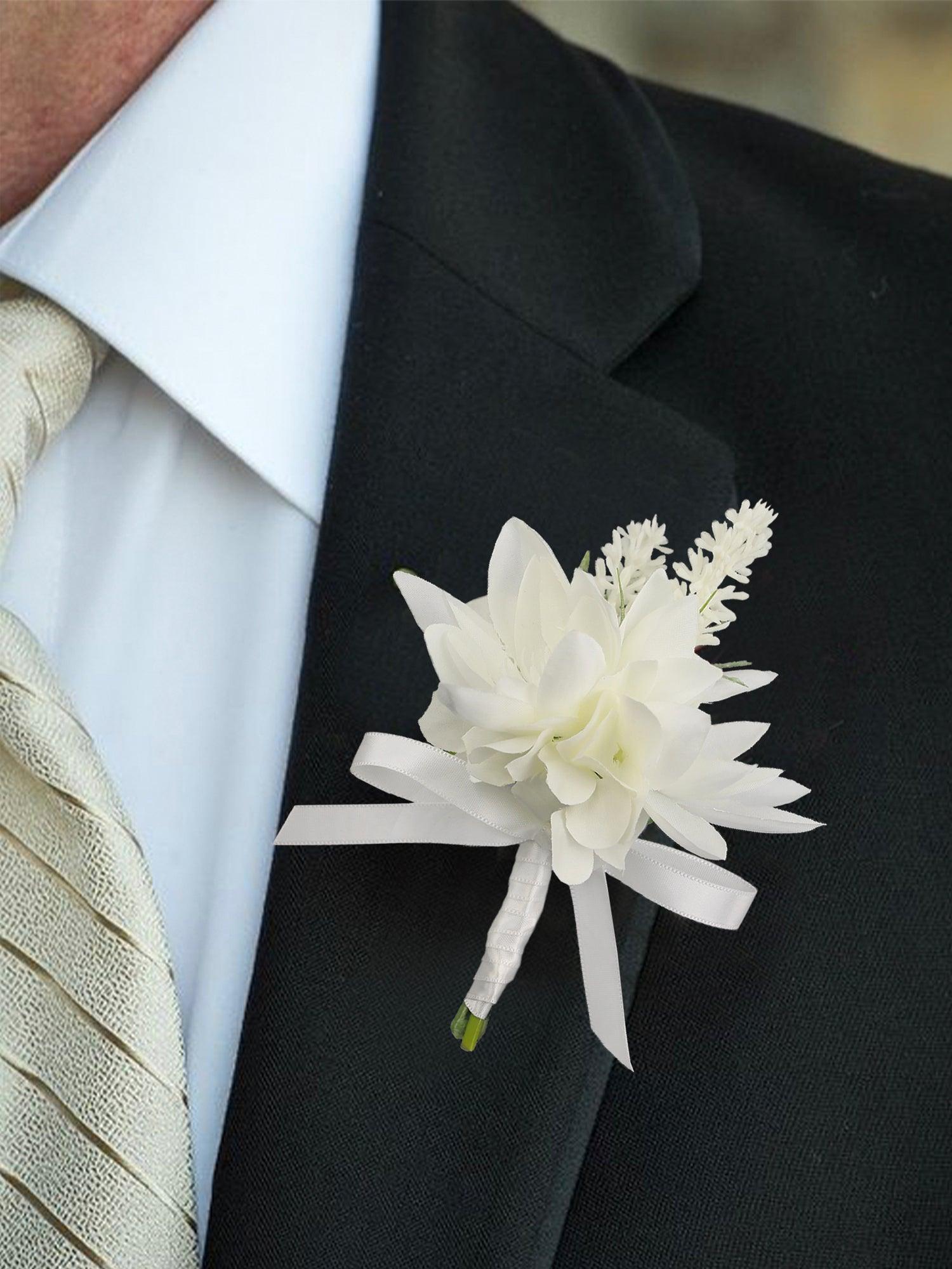 Corsage and Boutonniere Set White Orchid Cacti - Rinlong Flower