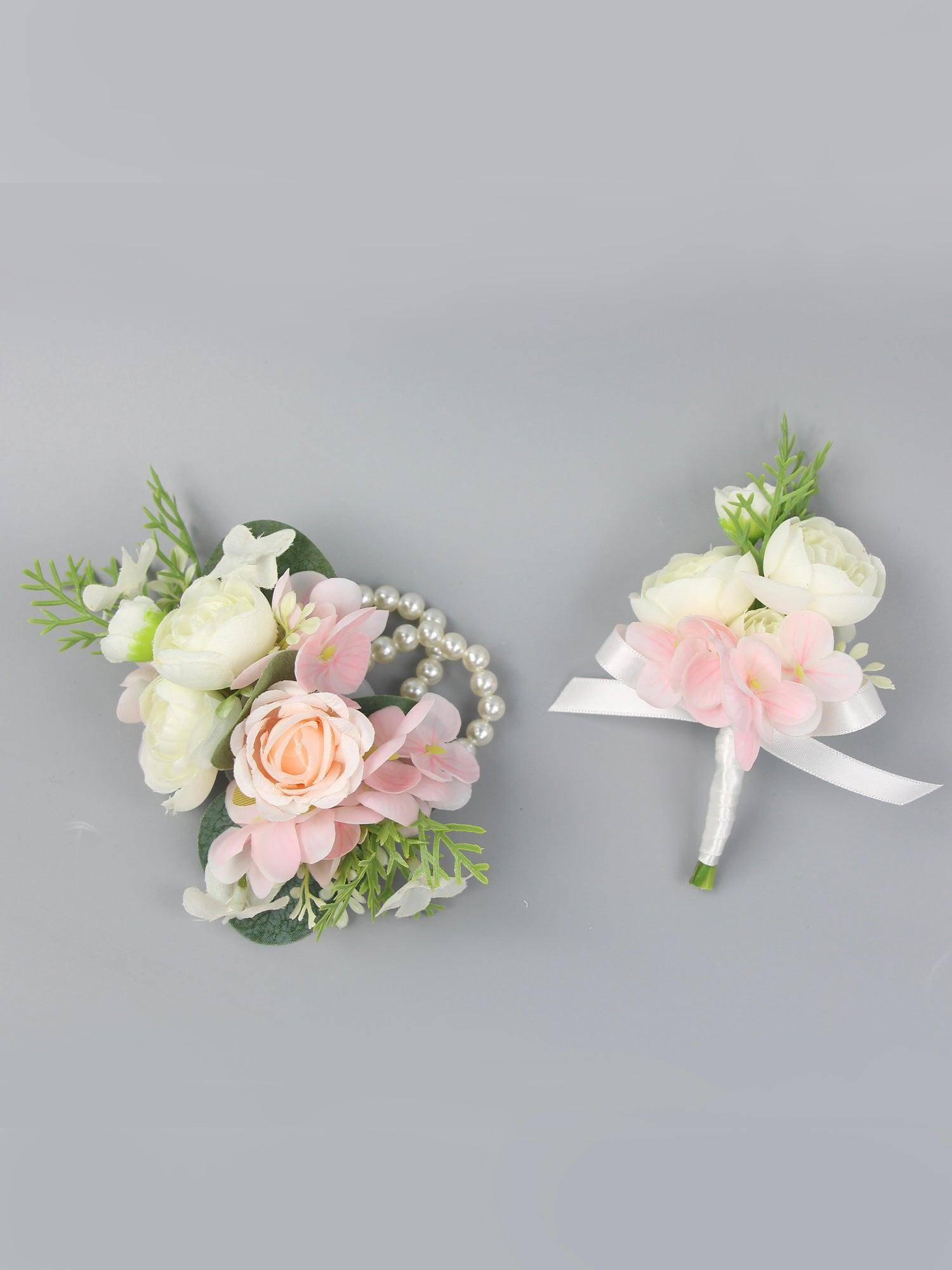 Corsage and Boutonniere Set Pink Hydrangea & Rose - Rinlong Flower