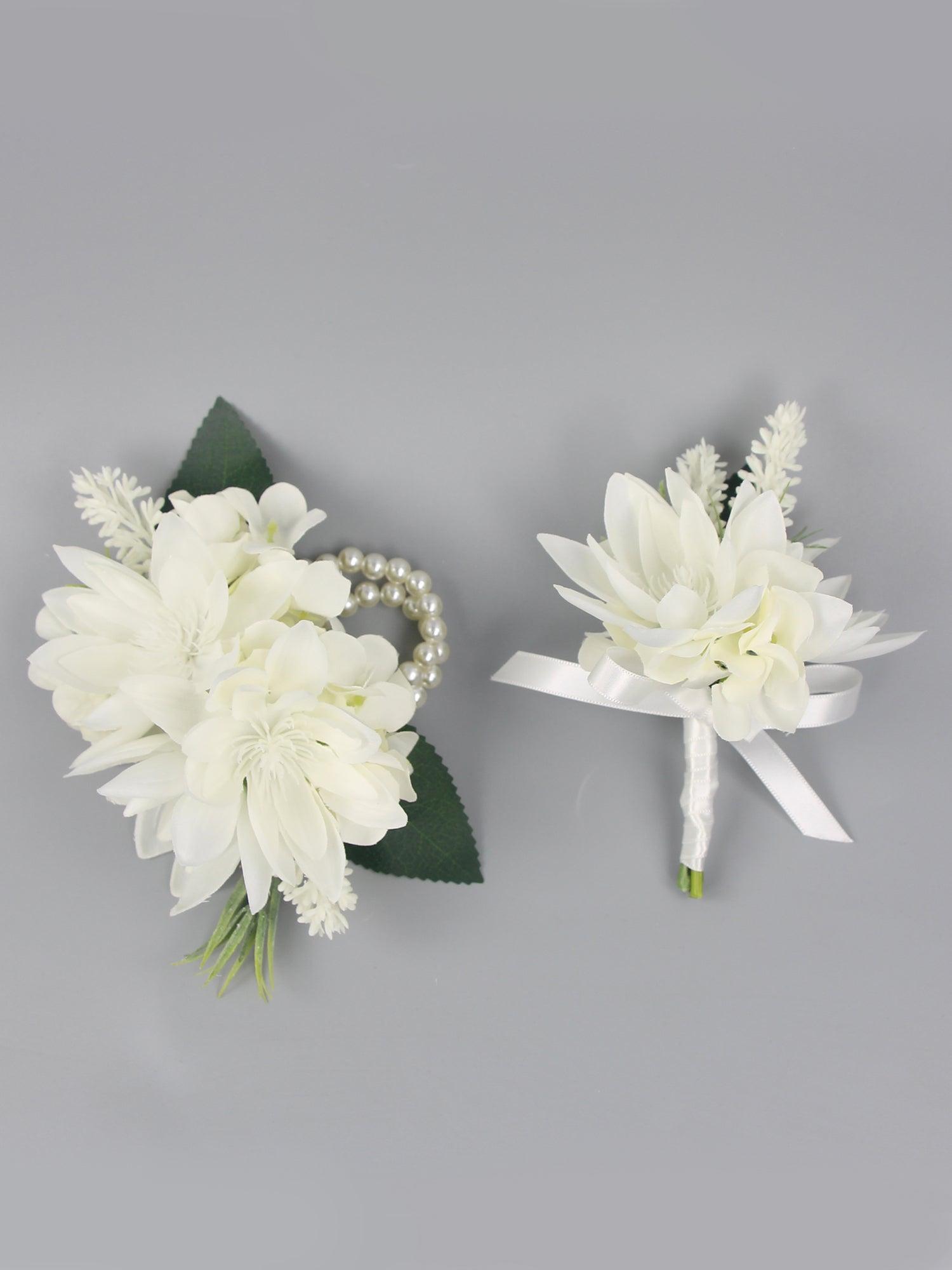 Corsage and Boutonniere Set White Orchid Cacti - Rinlong Flower