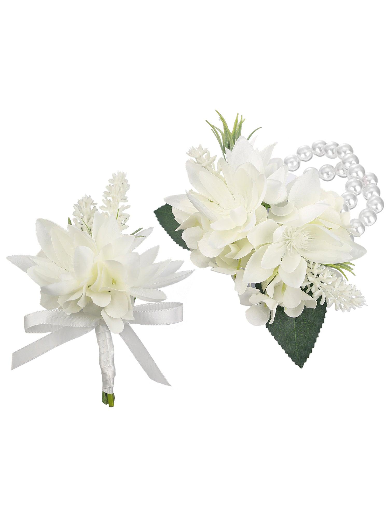 Corsage and Boutonniere Set White Orchid Cacti - Rinlong Flower