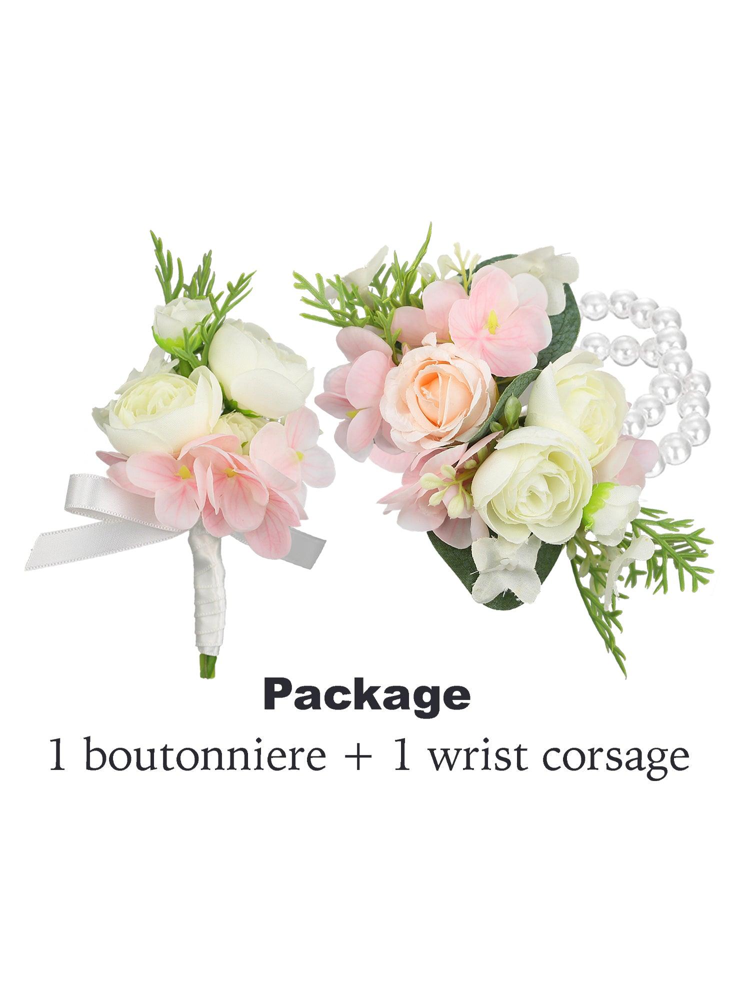 Corsage and Boutonniere Set Pink Hydrangea & Rose - Rinlong Flower