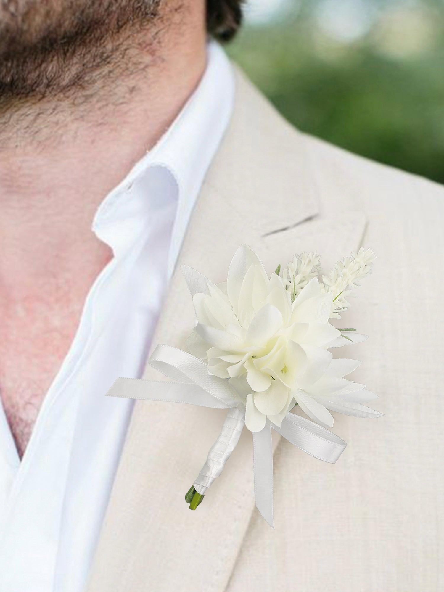 Corsage and Boutonniere Set White Orchid Cacti - Rinlong Flower